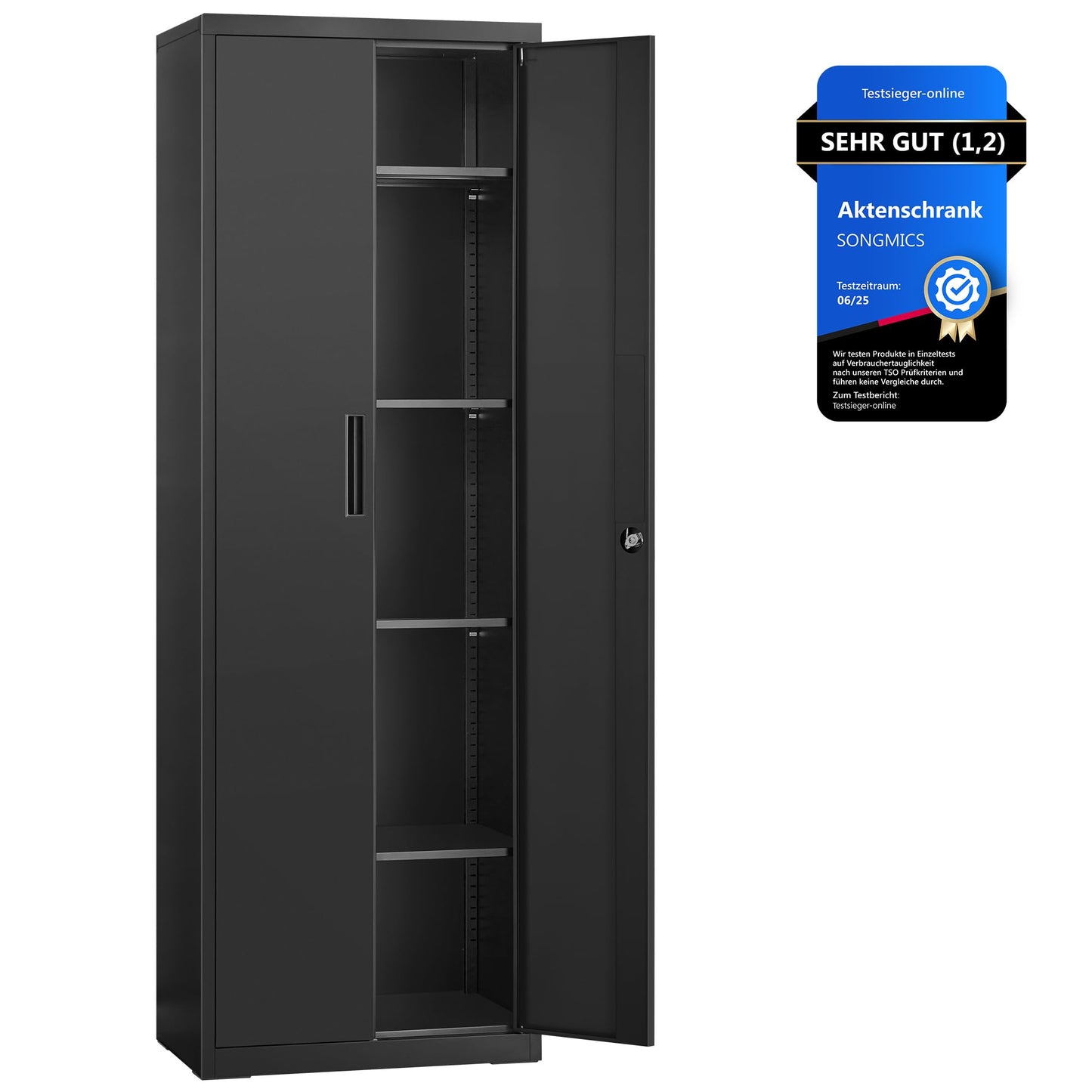 SONGMICS Aktenschrank, Doppeltüren, Schloss, 5 Ebenen, 80 x 40 x 180 cm