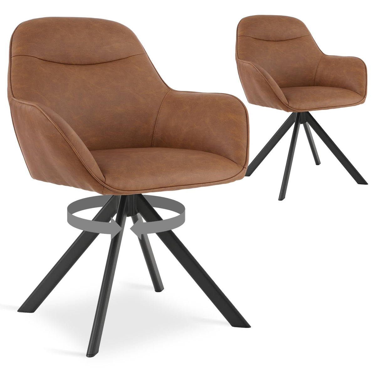 Esszimmerstühle Drehbar 4er Set mit Armlehne, 360° drehbar, Polsterstuhl Leinen, Drehstuhl Esszimmer Beige, Küchenstuhl mit Metallbeine für Esszimmer, Wohnzimmer, Büro