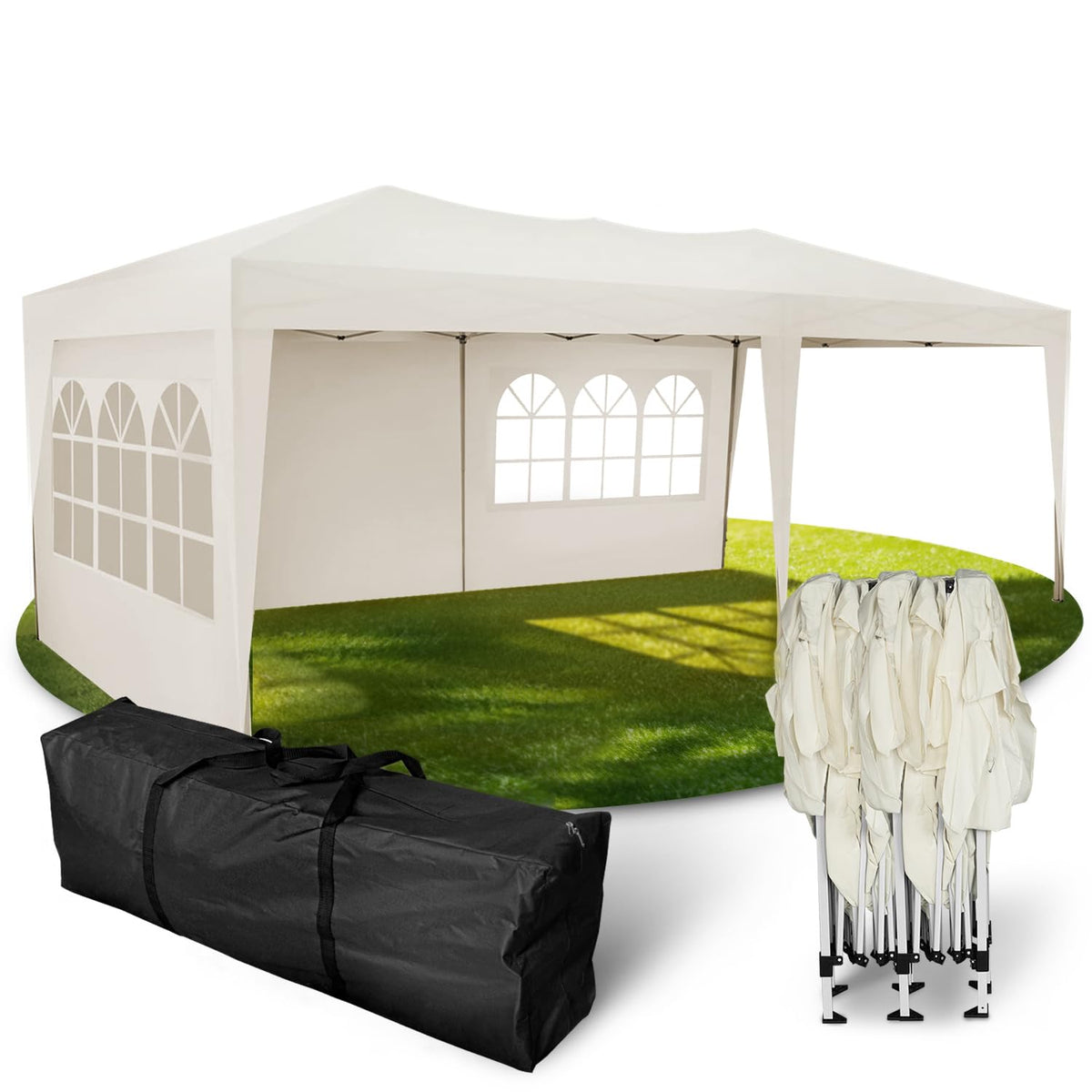 Kronenburg Faltpavillon wasserdicht Dachmaß 3 x 3 m UV Schutz 50+ Pavillon in Champagner mit 4 Seitenteilen
