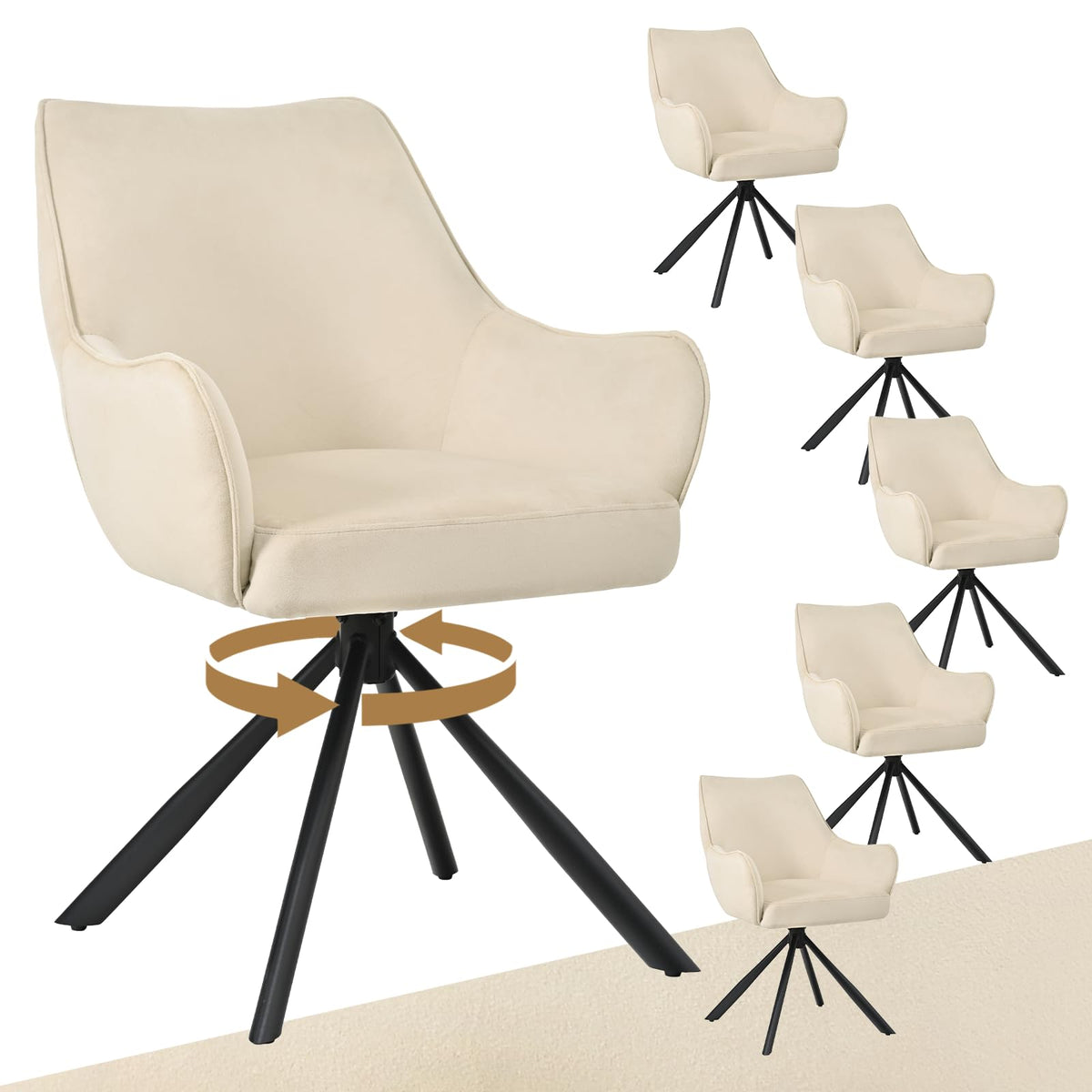 Esszimmerstühle Drehbar 4er Set mit Armlehne, gepolsterte Esszimmerstuhl mit hoher Rückenlehne für Esszimmer & Wohnzimmer, Büro, Beige1