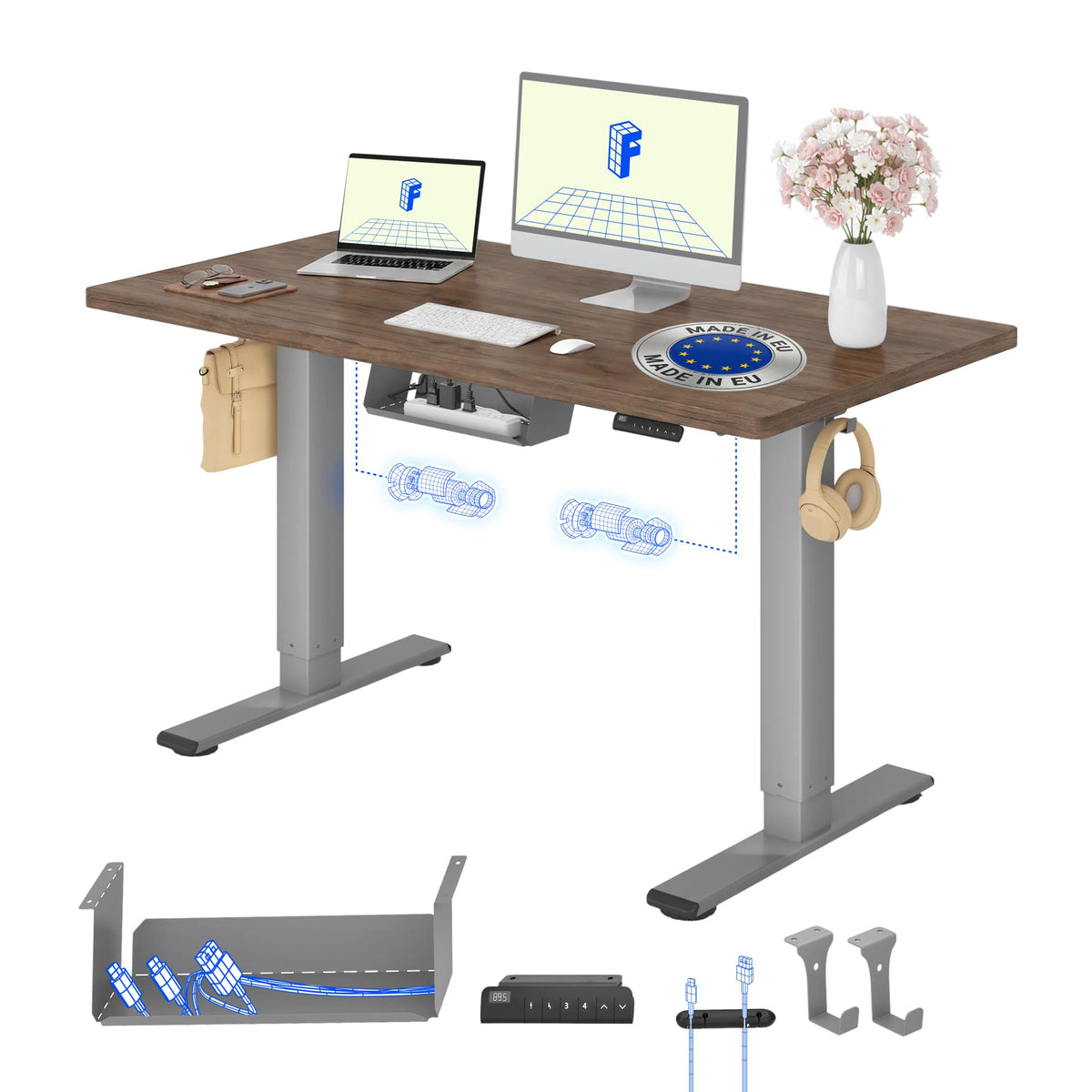 FLEXISPOT Höhenverstellbarer Schreibtisch elektrisch, Doppelmotor 160x80 cm