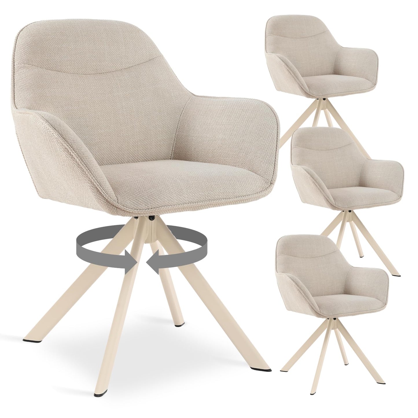 6er Set Esszimmerstühle Drehbar mit Armlehne, 360° Drehstuhl Polsterstuhl Samt Modern Küchenstuhl mit Metallbeine für Esszimmer, Wohnzimmer, Büro, Dunkelgrau
