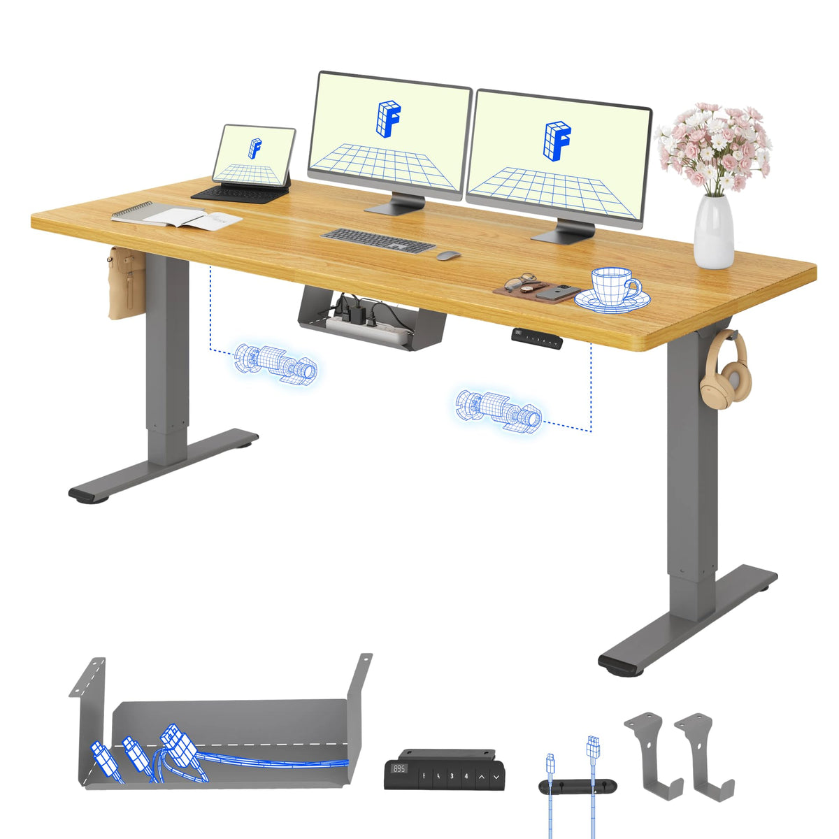 FLEXISPOT Höhenverstellbarer Schreibtisch elektrisch, Doppelmotor 160x80 cm