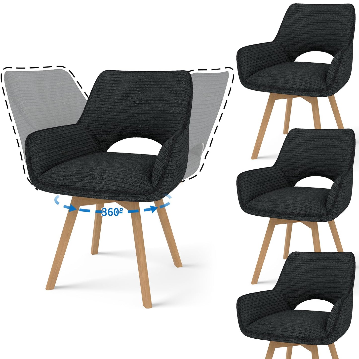 JIJIAN 2er Set 360° Drehbare Esszimmerstühle mit Armlehnen, Grün