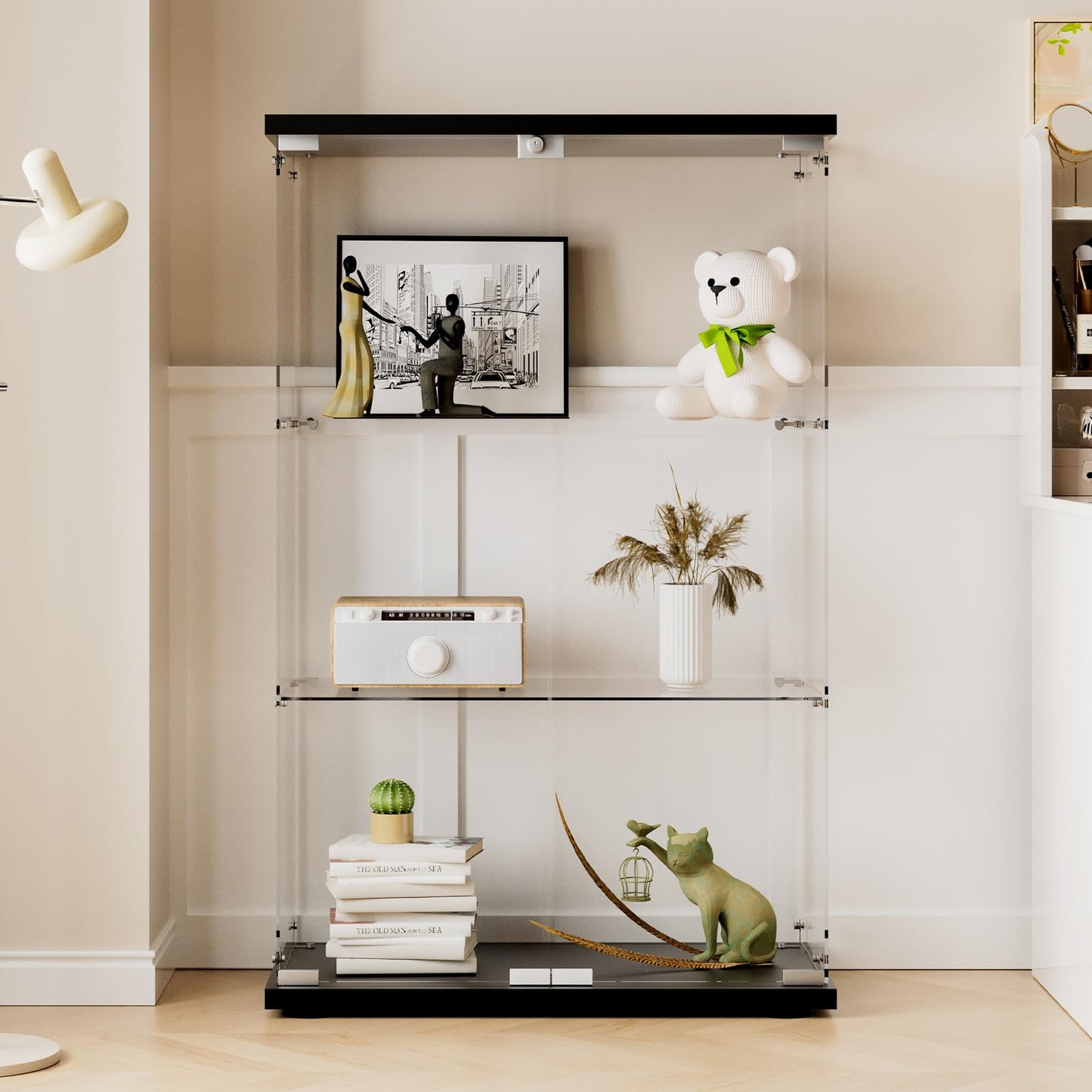 Glasvitrine Standvitrine in Schwarz, 164x42,5x36,5CM Glas Vitrine