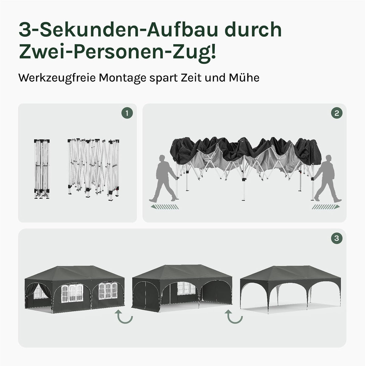 WOLTU Faltpavillon 3x6m Pop up mit 6 Seitenwänden Pavillon Partyzelt Grau