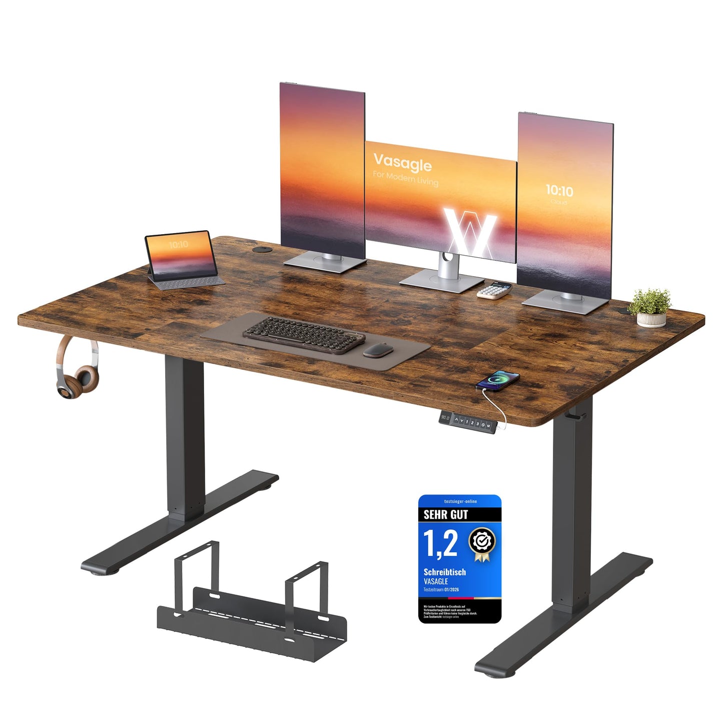 VASAGLE Höhenverstellbarer Schreibtisch, 160 x 80 cm, USB-C-Anschluss