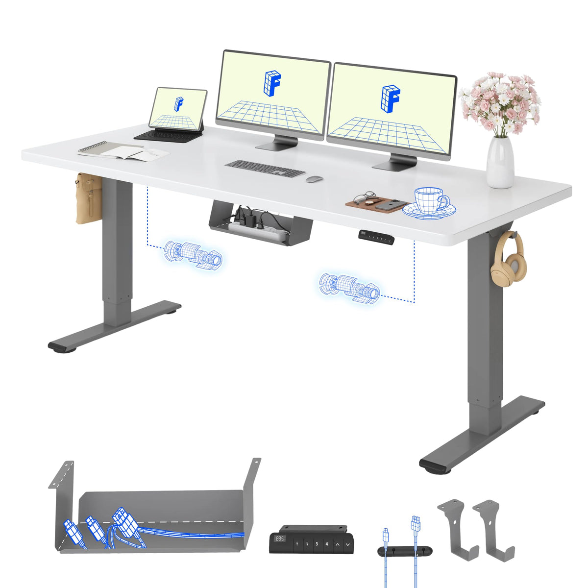 FLEXISPOT Höhenverstellbarer Schreibtisch elektrisch, Doppelmotor 160x80 cm