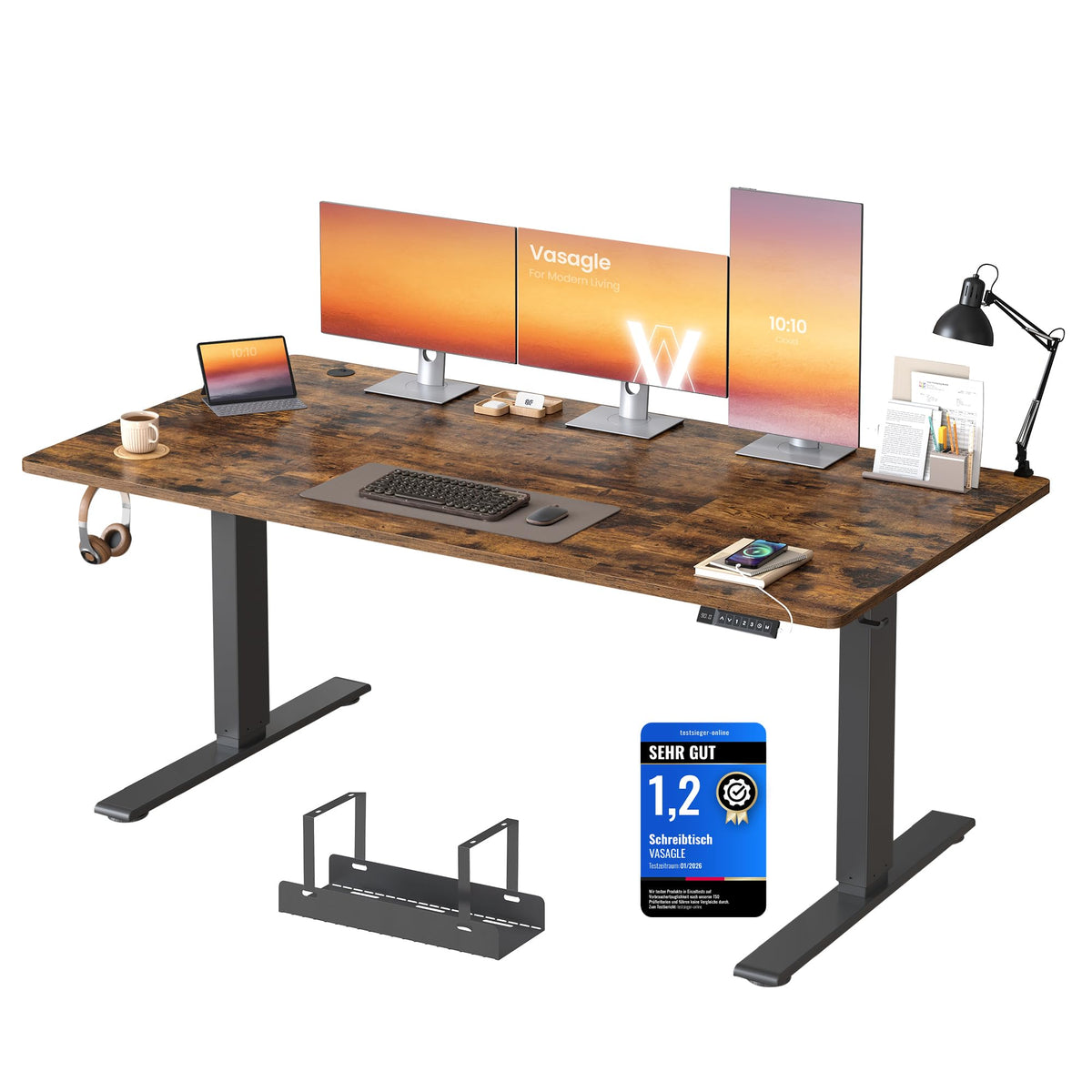 VASAGLE Höhenverstellbarer Schreibtisch, 160 x 80 cm, USB-C-Anschluss