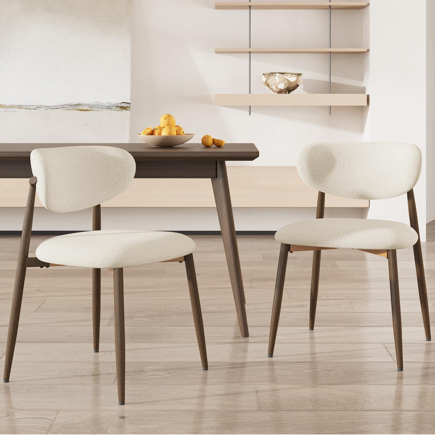 COLAMY Küchenstuhl Esszimmerstühle 4er Set, Moderne Polsterstuhl Essstühle mit Fester Rückenlehne, Stoff Esszimmerstühl mit Holzbein für Esszimmer, Küche, Restaurant, Beige