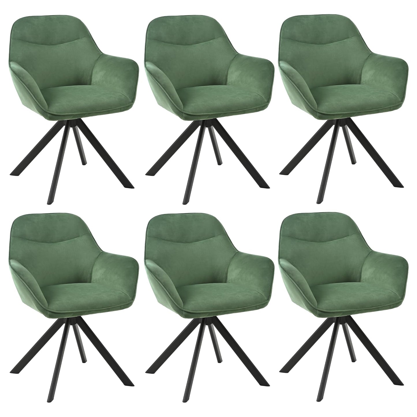 6er Set Esszimmerstühle Drehbar mit Armlehne, 360° Drehstuhl Polsterstuhl Samt Modern Küchenstuhl mit Metallbeine für Esszimmer, Wohnzimmer, Büro, Dunkelgrau