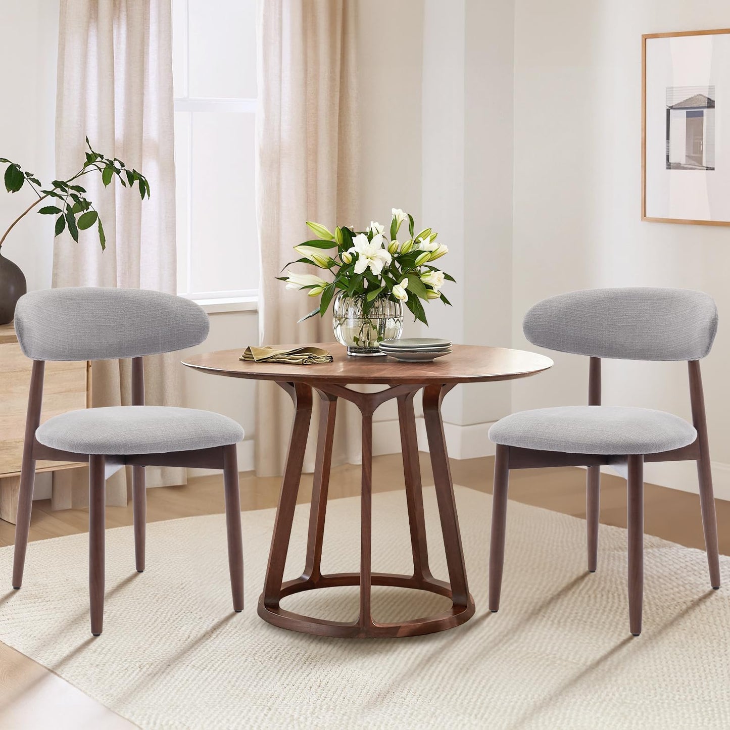 COLAMY Küchenstuhl Esszimmerstühle 4er Set, Moderne Polsterstuhl Essstühle mit Fester Rückenlehne, Stoff Esszimmerstühl mit Holzbein für Esszimmer, Küche, Restaurant, Beige