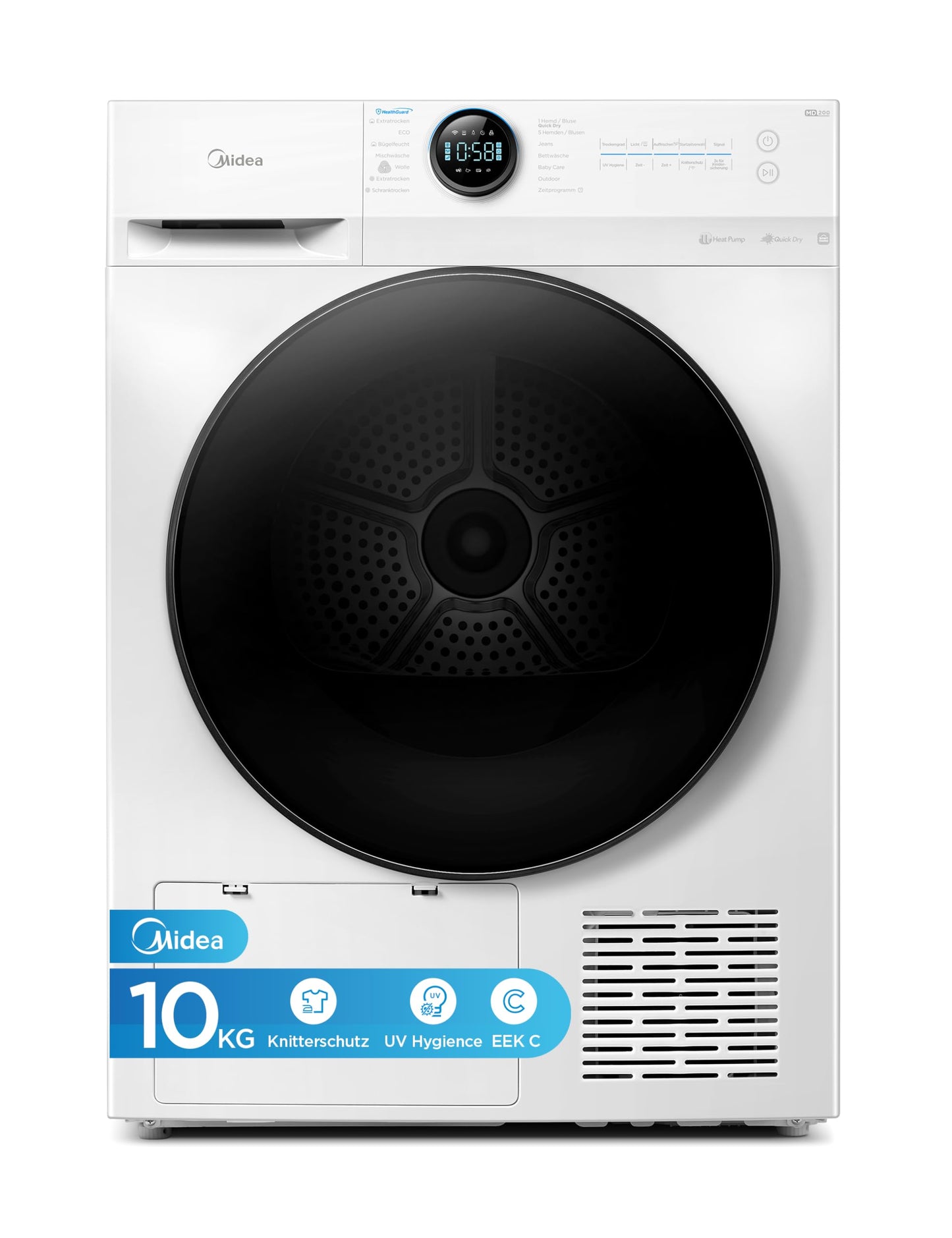 Midea Wärmepumpentrockner 8 kg Energieklasse C Fernsteuerung MD20EH80WB-A3
