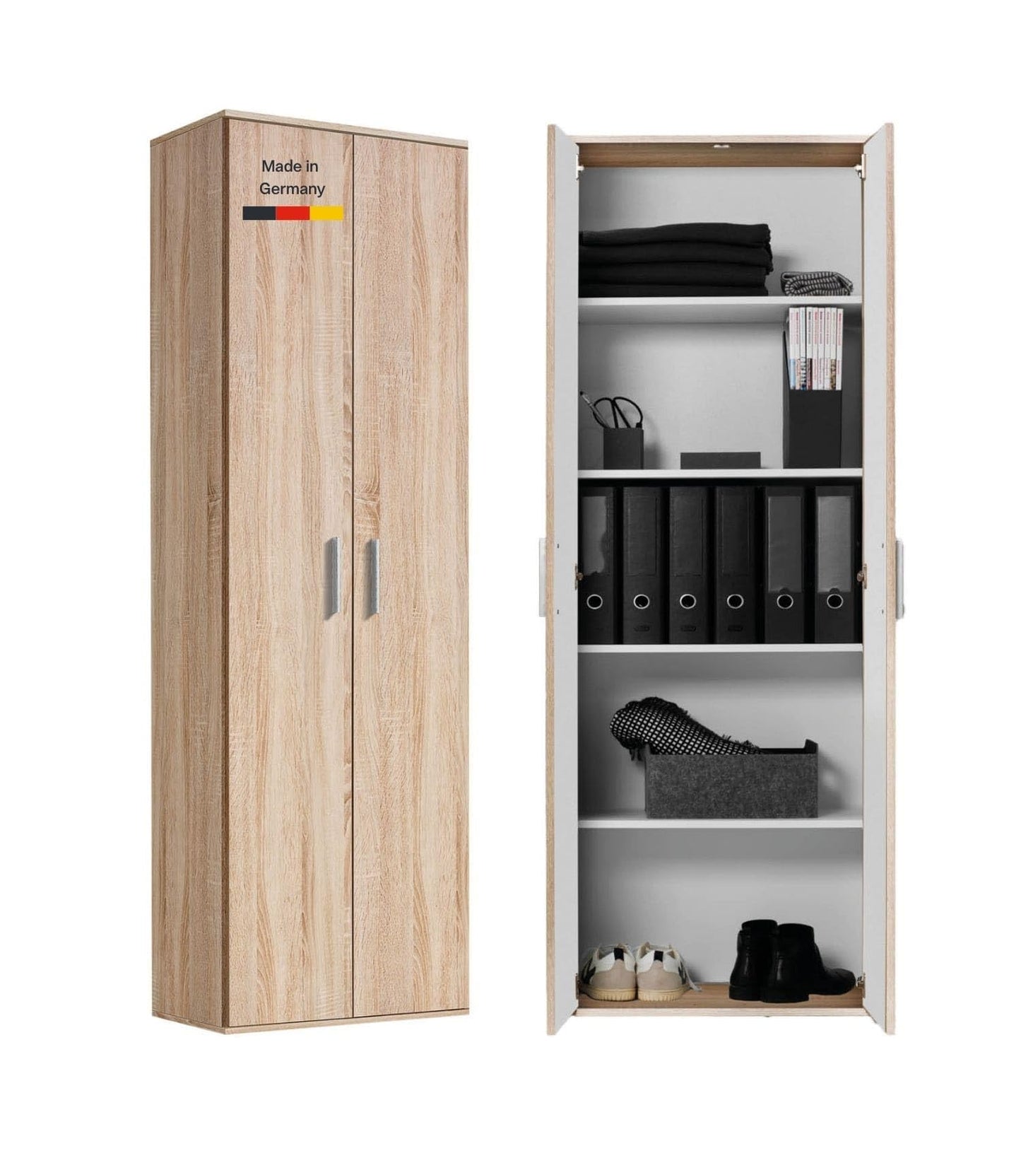 mokebo Mehrzweckschrank Besenschrank (60x180 cm) 'Der Lange' Made in Germany aus Holz auch als Haushaltsschrank Putzschrank Vorratsschrank Flurschrank Weiß