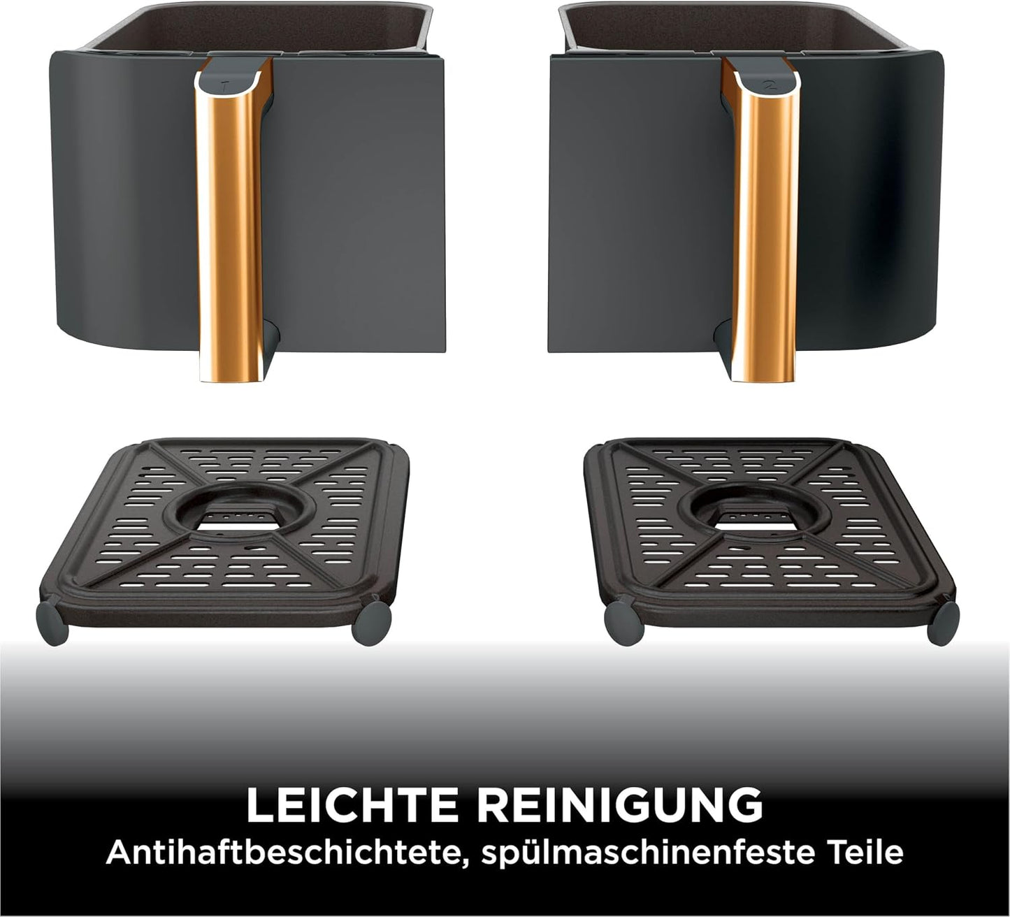 Ninja Foodi MAX Dual Zone Heißluftfritteuse, 9,5L Airfryer, 2 Fächer, mit Zange, Antihaftbeschichtung, spülmaschinenfeste Körbe, 6-in-1, Amazon Exklusiv, Kupfer/Schwarz, AF400EUCP