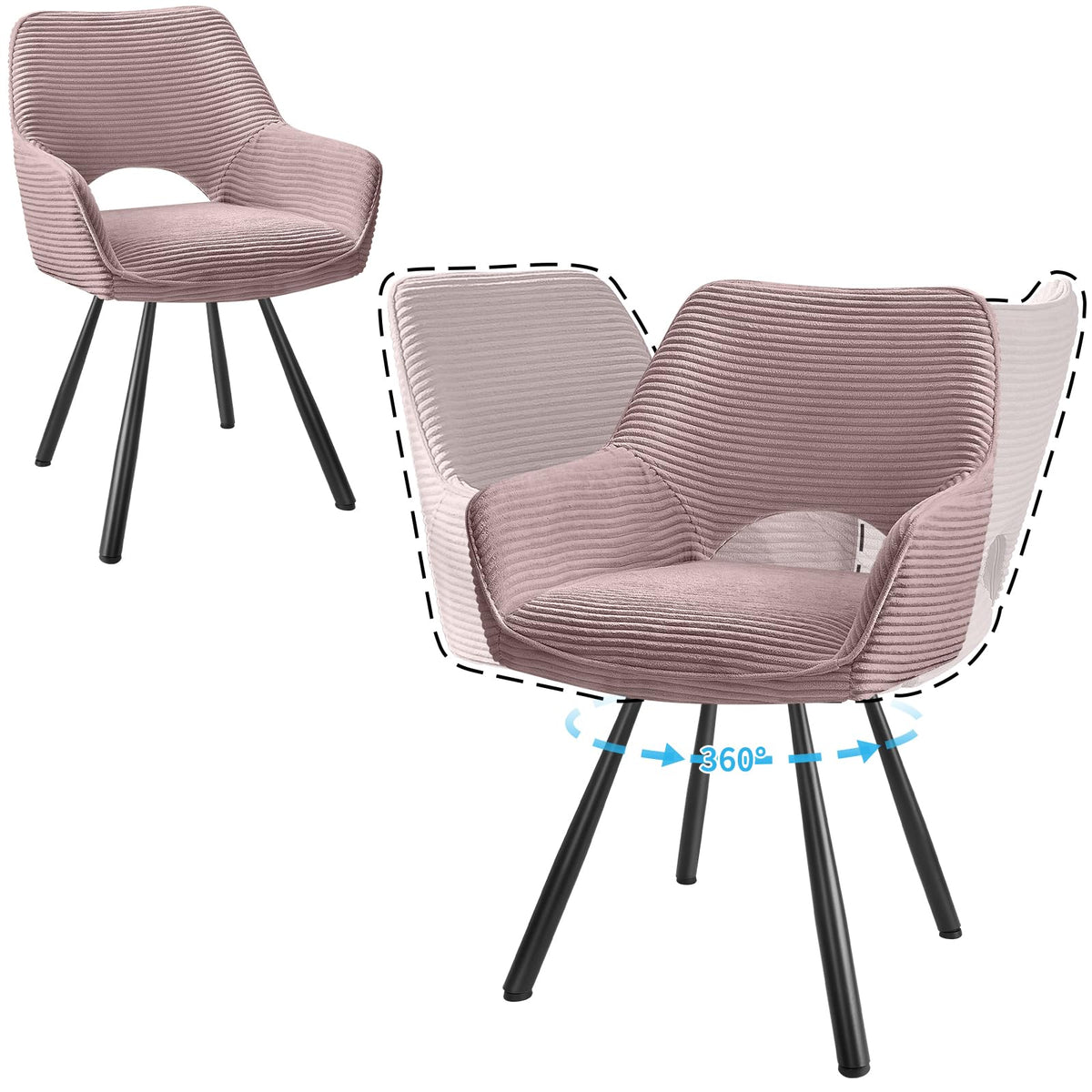 JIJIAN 2er Set 360° Drehbare Esszimmerstühle mit Armlehnen, Grün