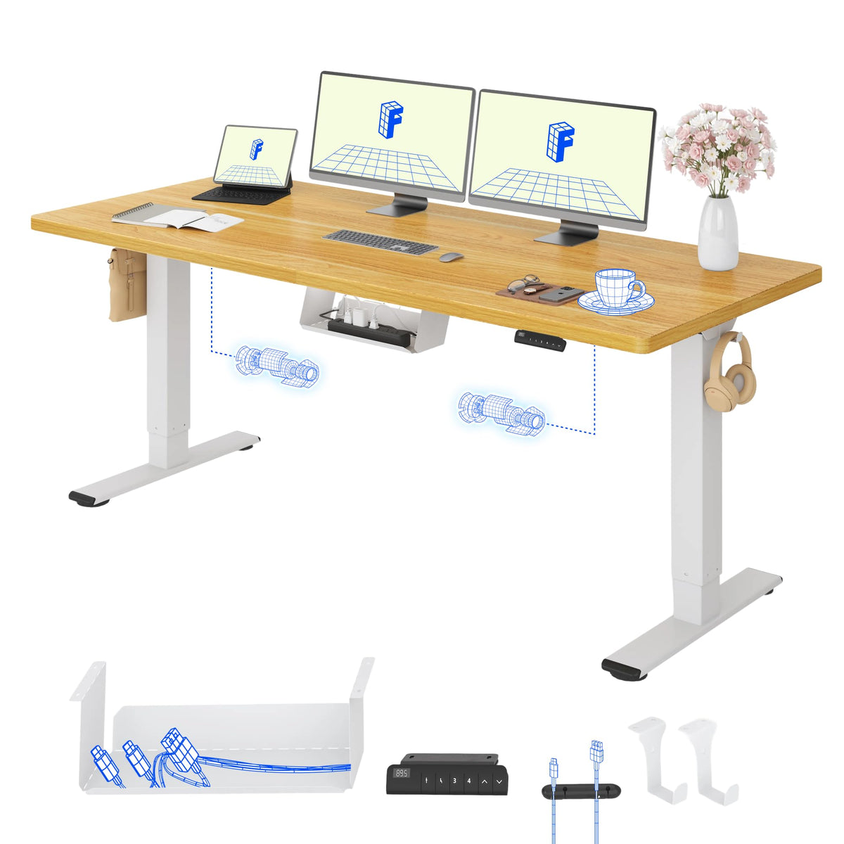 FLEXISPOT Höhenverstellbarer Schreibtisch elektrisch, Doppelmotor 160x80 cm