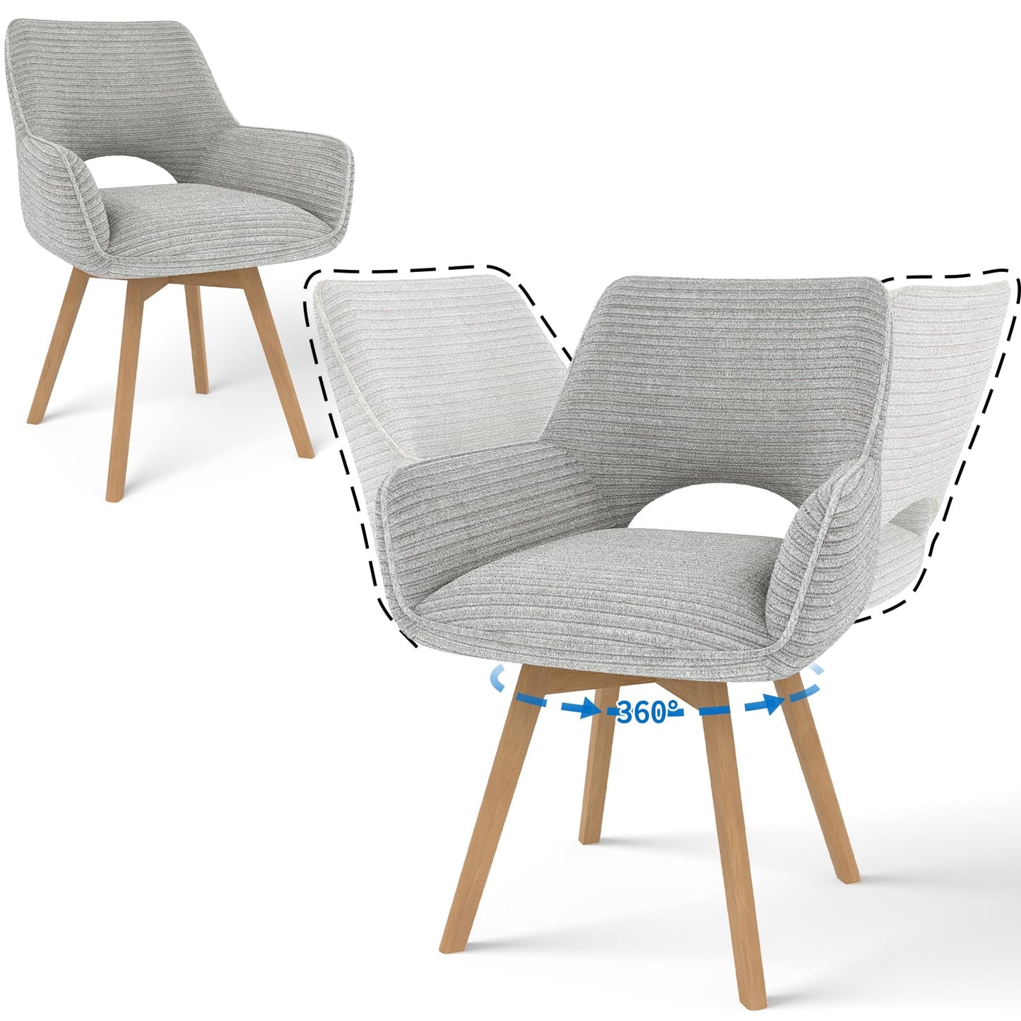 JIJIAN 2er Set 360° Drehbare Esszimmerstühle mit Armlehnen, Grün