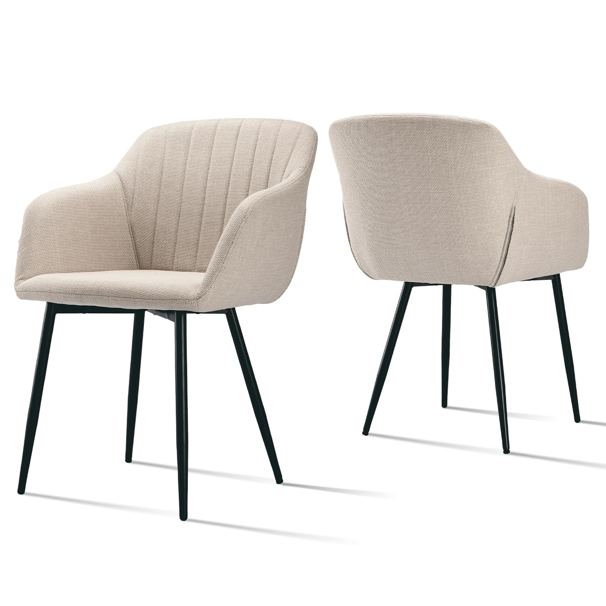 Esszimmerstühle Beige 4er Set mit Armlehnen, Modern Polsterstühle Leinen, Küchenstühle mit Metallgestell für Esszimmer, Wohnzimmer, Küche