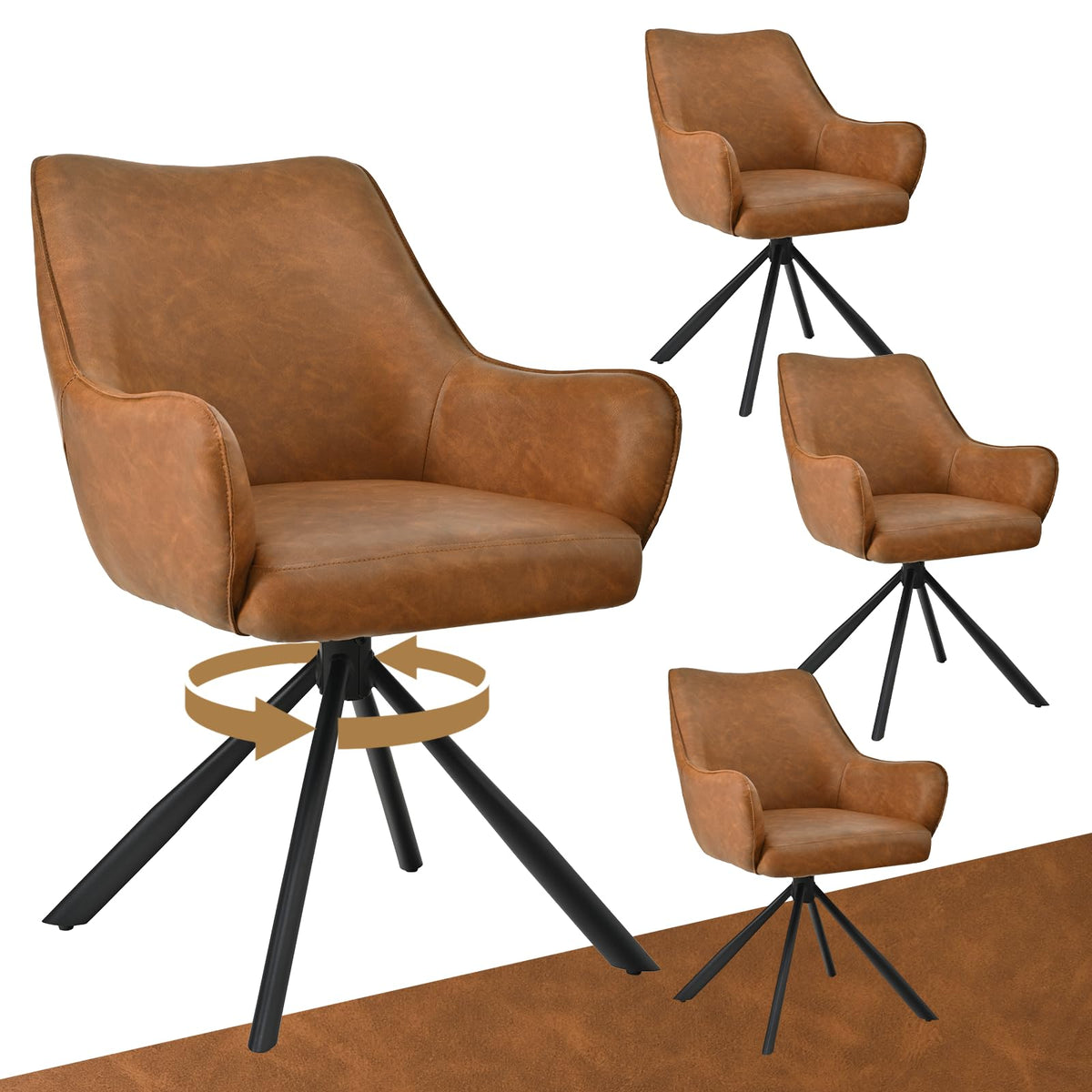 Esszimmerstühle Drehbar 4er Set mit Armlehne, gepolsterte Esszimmerstuhl mit hoher Rückenlehne für Esszimmer & Wohnzimmer, Büro, Beige1