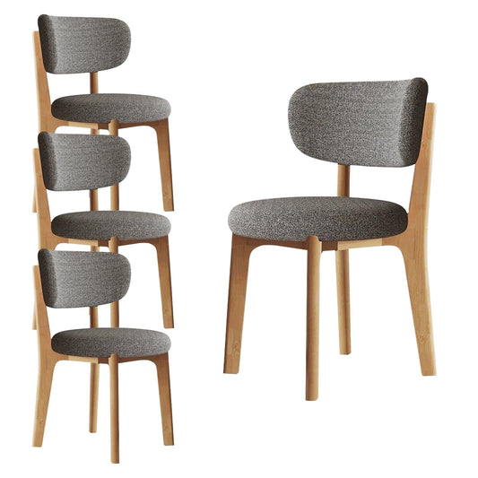 Esszimmerstühle 4er Set mit Polsterung, Holzbeine in Walnuss, Khaki, Küchenstühle mit geschwungener Rückenlehne