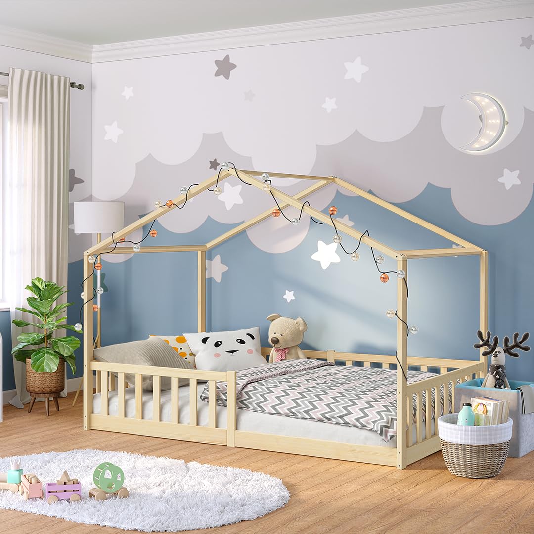 Bellabino Bia Kinderbett 120x200 cm, Bodenbett, Weiß, mit Rausfallschutz