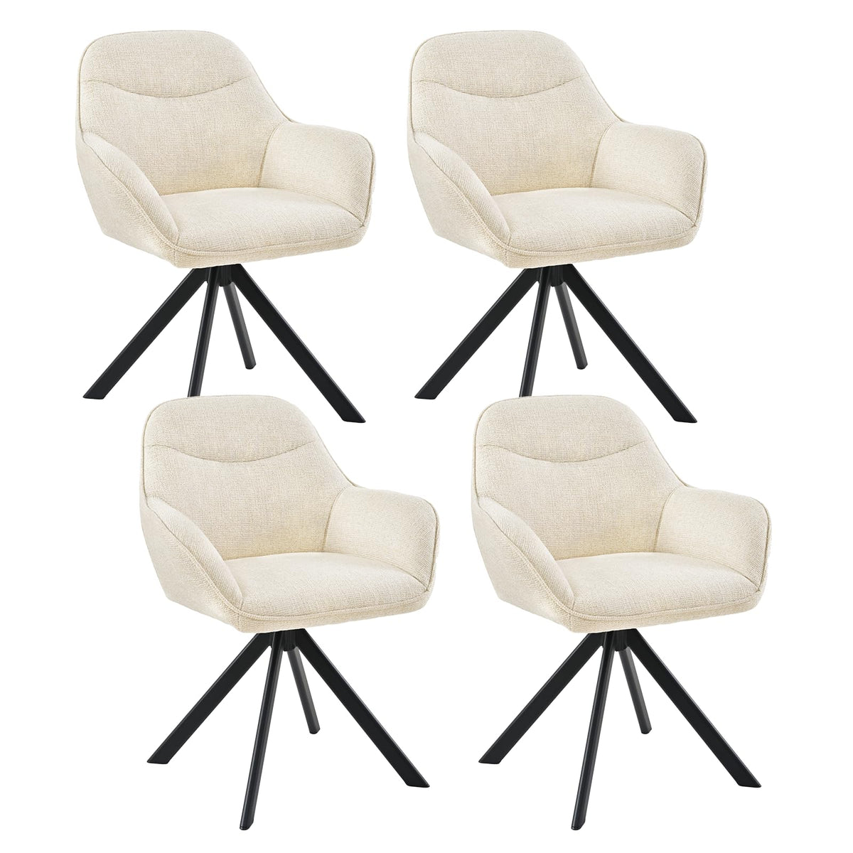 Esszimmerstühle Drehbar 4er Set mit Armlehne, 360° drehbar, Polsterstuhl Leinen, Drehstuhl Esszimmer Beige, Küchenstuhl mit Metallbeine für Esszimmer, Wohnzimmer, Büro