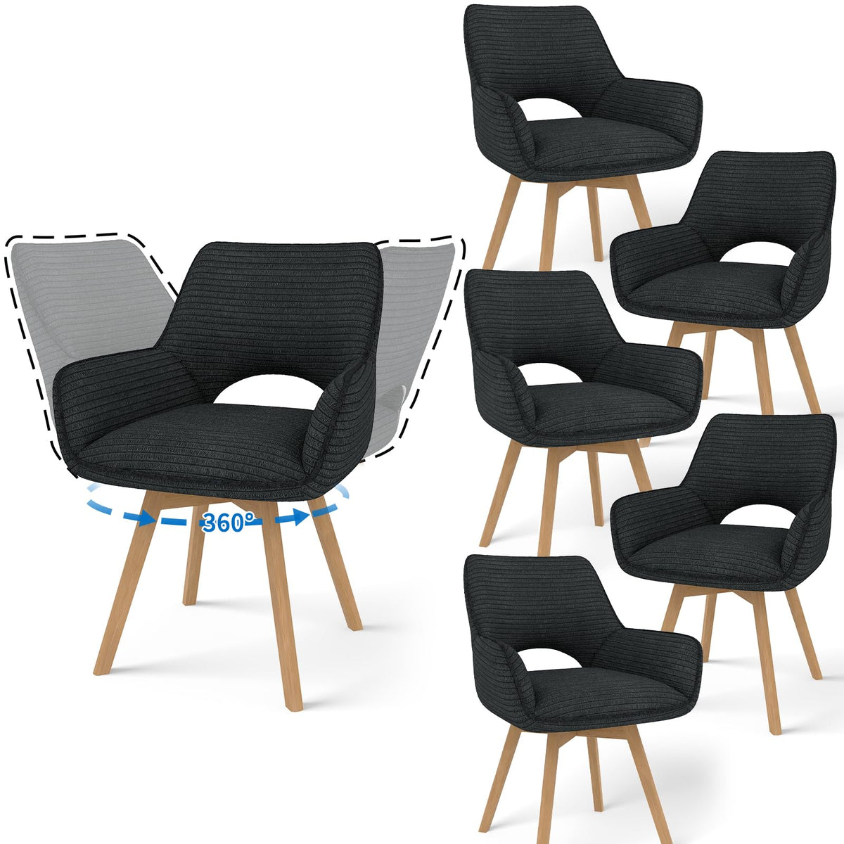 JIJIAN 2er Set 360° Drehbare Esszimmerstühle mit Armlehnen, Grün