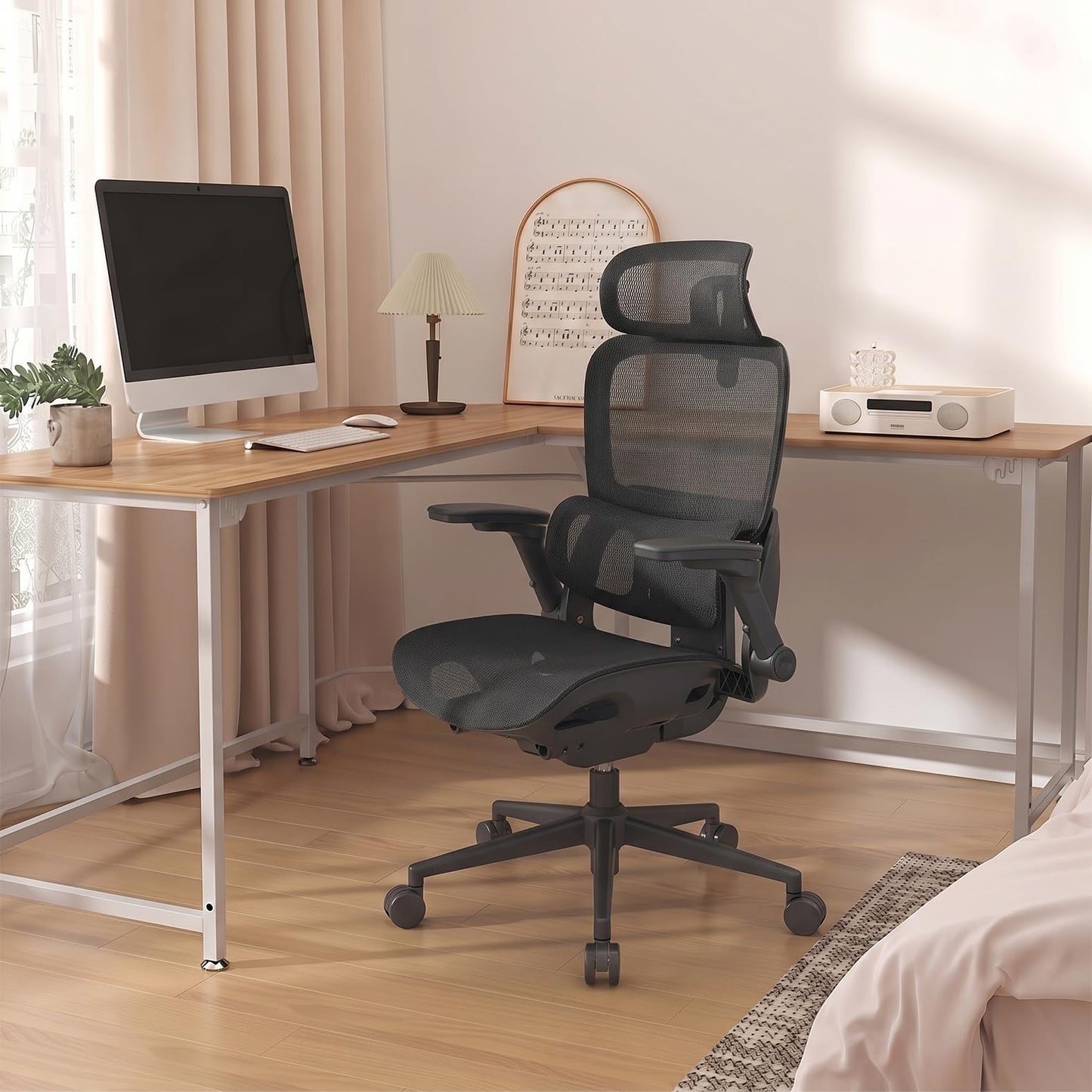 SIHOO Ergonomischer Bürostuhl Schwarz bis 150 kg – Schreibtischstuhl mit verstellbarer Kopfstütze, Lordosenstütze & Armlehnen