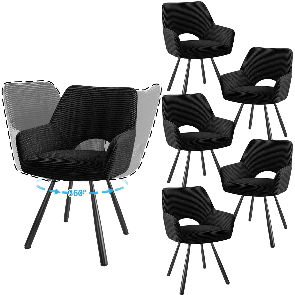 JIJIAN 2er Set 360° Drehbare Esszimmerstühle mit Armlehnen, Grün
