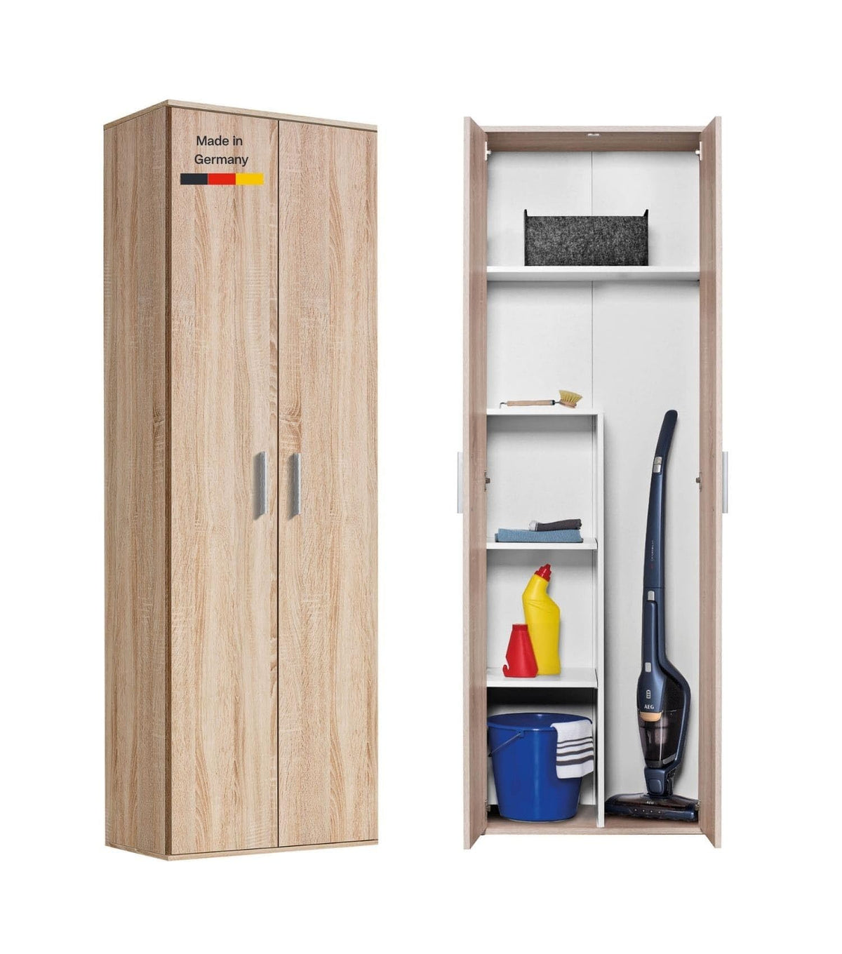 mokebo Mehrzweckschrank Besenschrank (60x180 cm) 'Der Lange' Made in Germany aus Holz auch als Haushaltsschrank Putzschrank Vorratsschrank Flurschrank Weiß