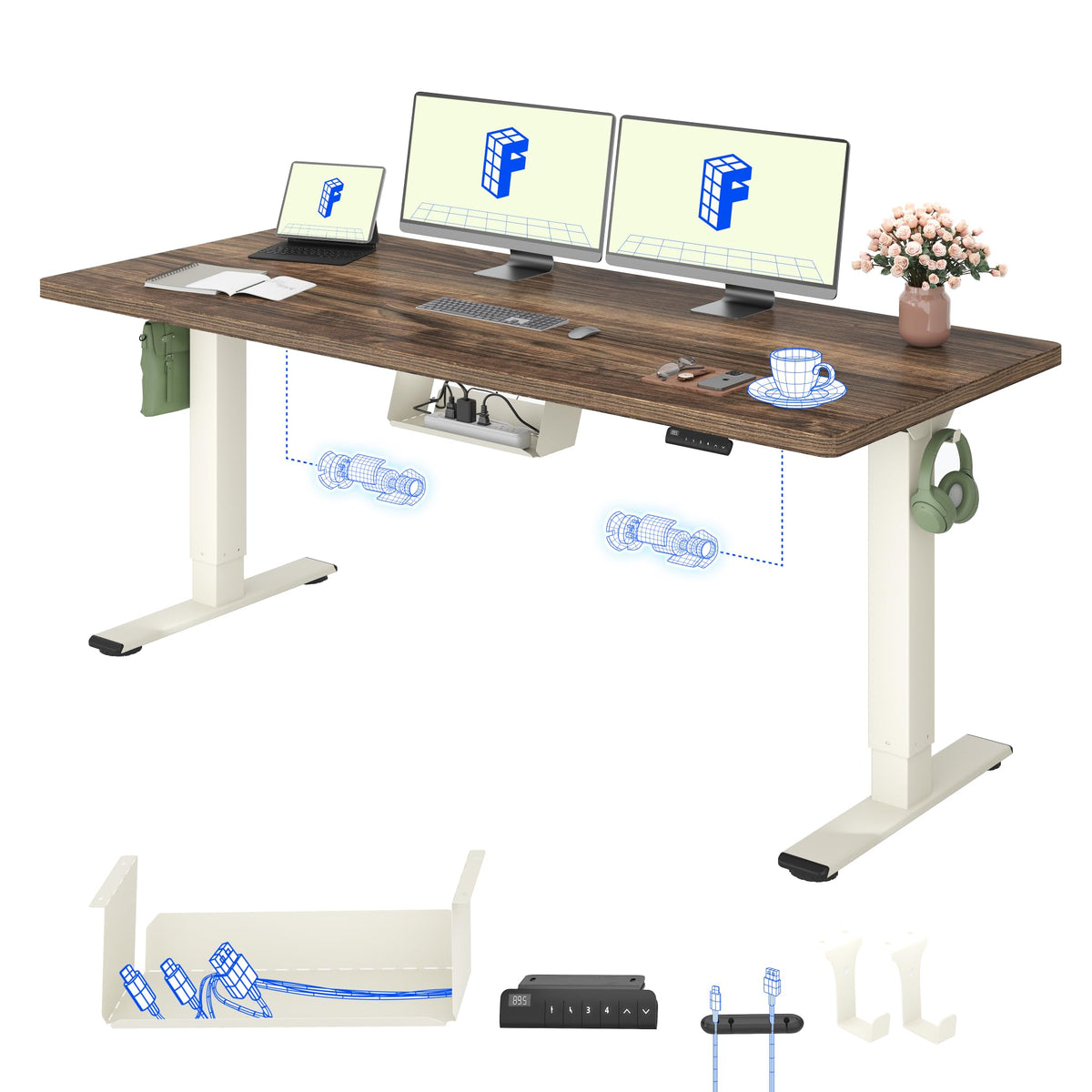 FLEXISPOT Höhenverstellbarer Schreibtisch elektrisch, Doppelmotor 160x80 cm