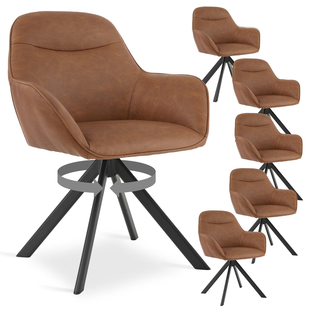 Esszimmerstühle Drehbar 4er Set mit Armlehne, 360° drehbar, Polsterstuhl Leinen, Drehstuhl Esszimmer Beige, Küchenstuhl mit Metallbeine für Esszimmer, Wohnzimmer, Büro