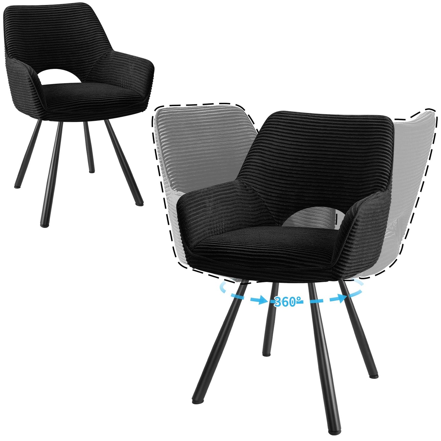 JIJIAN 2er Set 360° Drehbare Esszimmerstühle mit Armlehnen, Grün