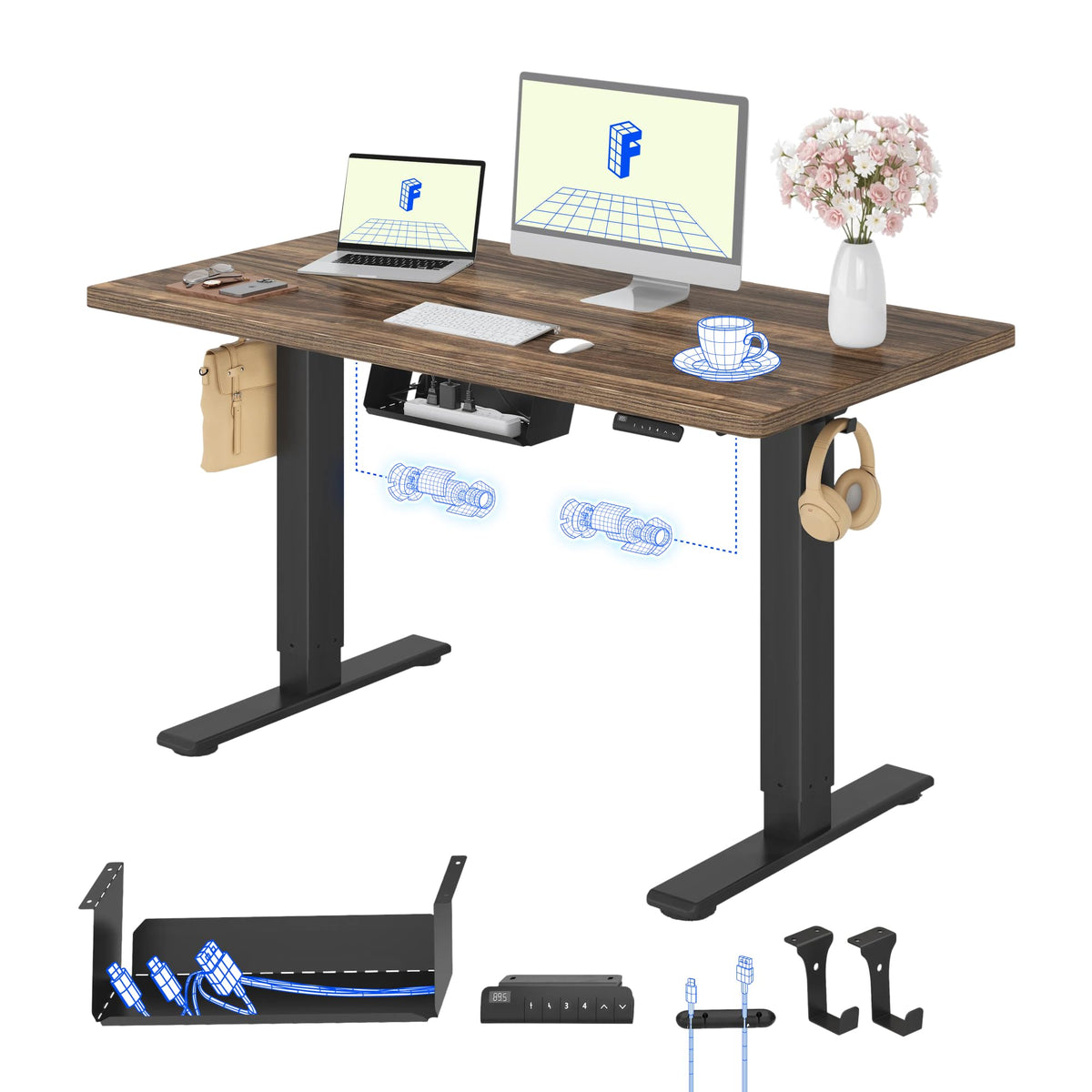 FLEXISPOT Höhenverstellbarer Schreibtisch elektrisch, Doppelmotor 160x80 cm