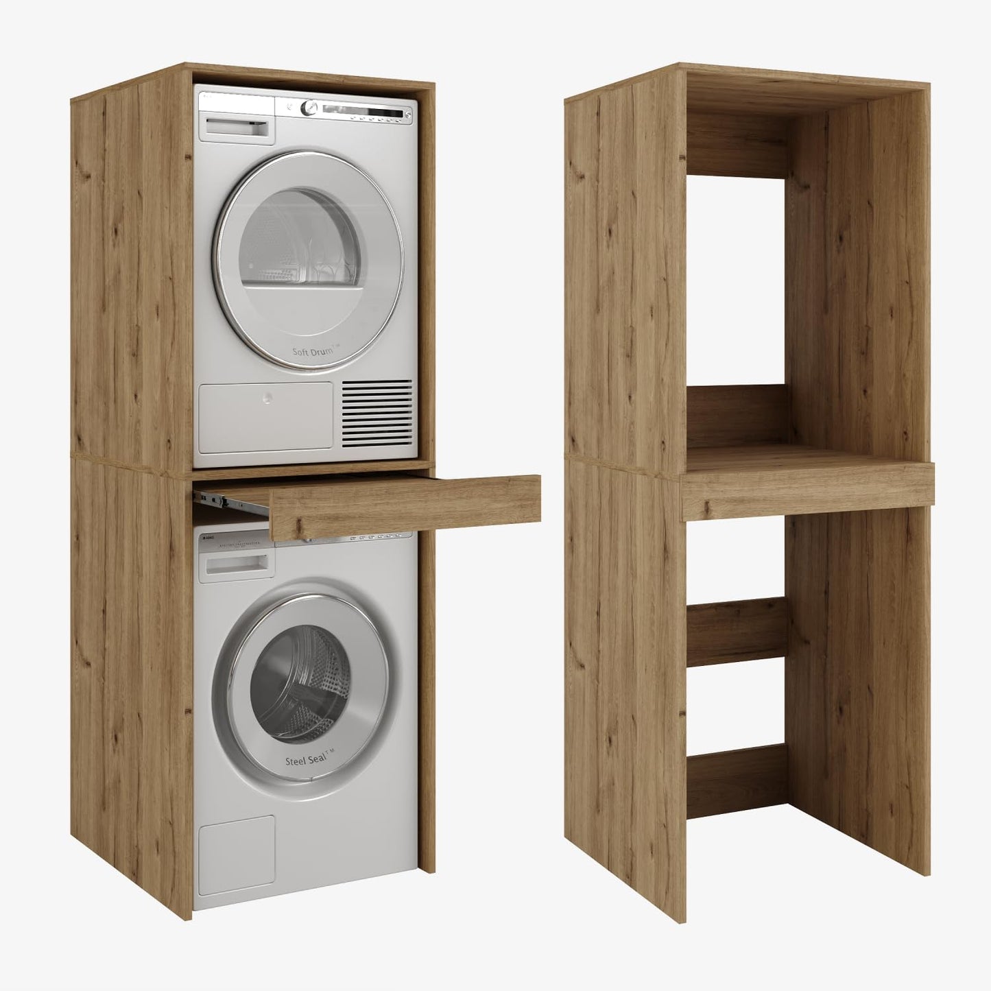 PLATAN ROOM Hochschrank Badschrank Waschmaschine Trockner Schrank Waschmaschinenschrank für Waschmaschine & Wäschetrockner Überbauschrank 187 x 65 x 66 cm Badregal (Weiß, 66 cm breit)