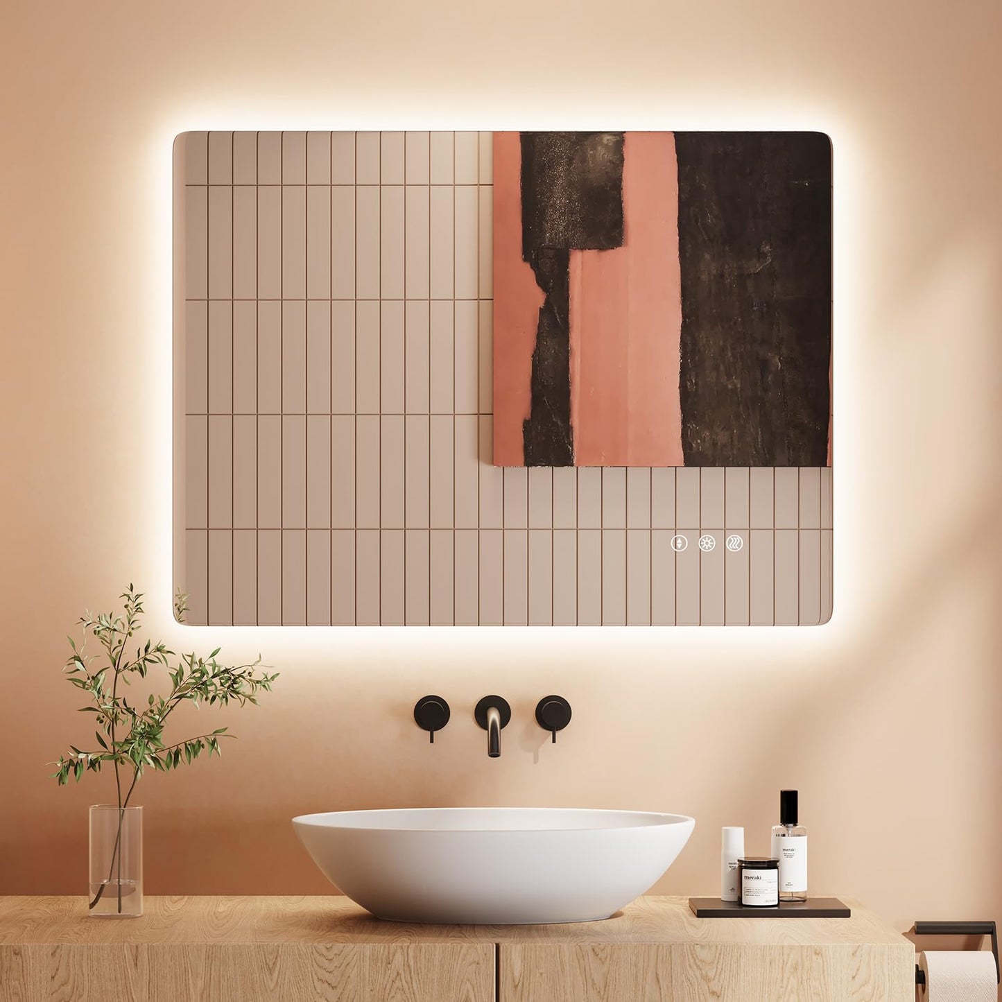 Dripex Badezimmerspiegel Led Badspiegel Rund, Touch-Schalter, Dimmbar, 3 Lichtfarbe Einstellbare Spiegel Bad mit Beleuchtung, LED Wandspiegel mit Licht, Beschlagfrei 80x80 cm