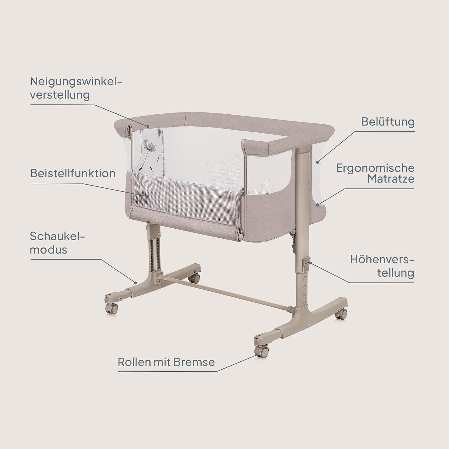 Lionelo Aurora 3 in 1 Babybett bis 9 kg, Beistellbett, Wiege