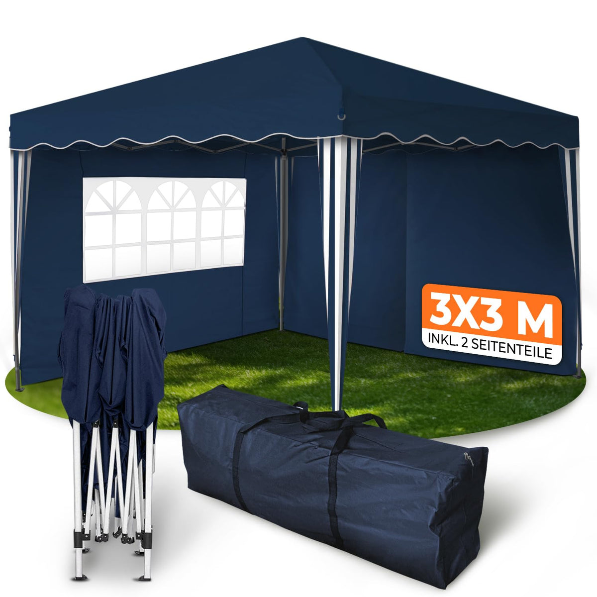 Kronenburg Faltpavillon wasserdicht Dachmaß 3 x 3 m UV Schutz 50+ Pavillon in Champagner mit 4 Seitenteilen