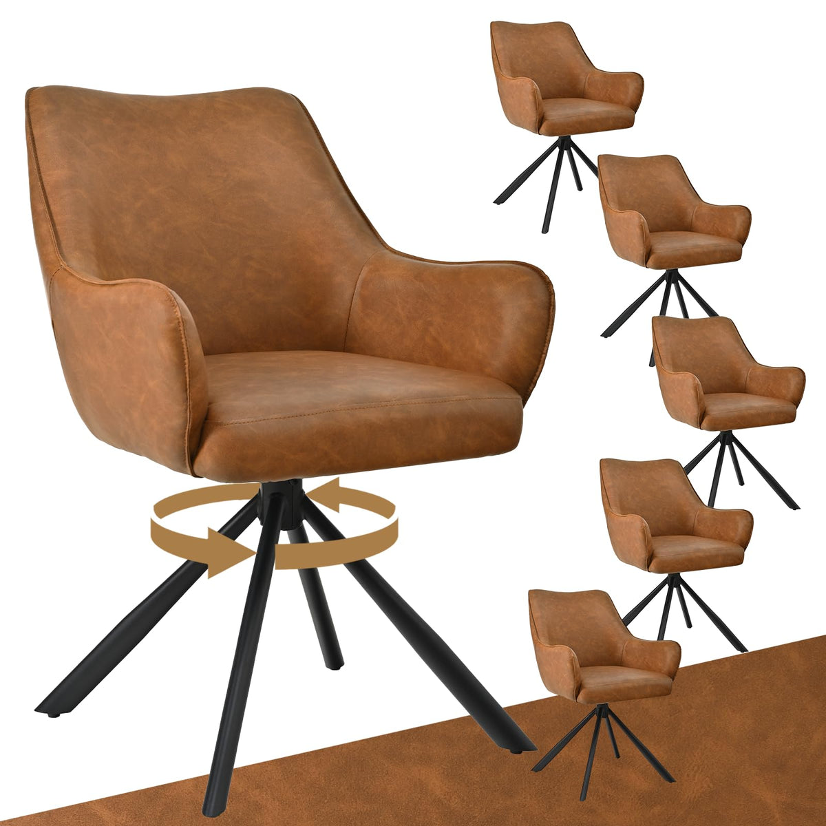 Esszimmerstühle Drehbar 4er Set mit Armlehne, gepolsterte Esszimmerstuhl mit hoher Rückenlehne für Esszimmer & Wohnzimmer, Büro, Beige1