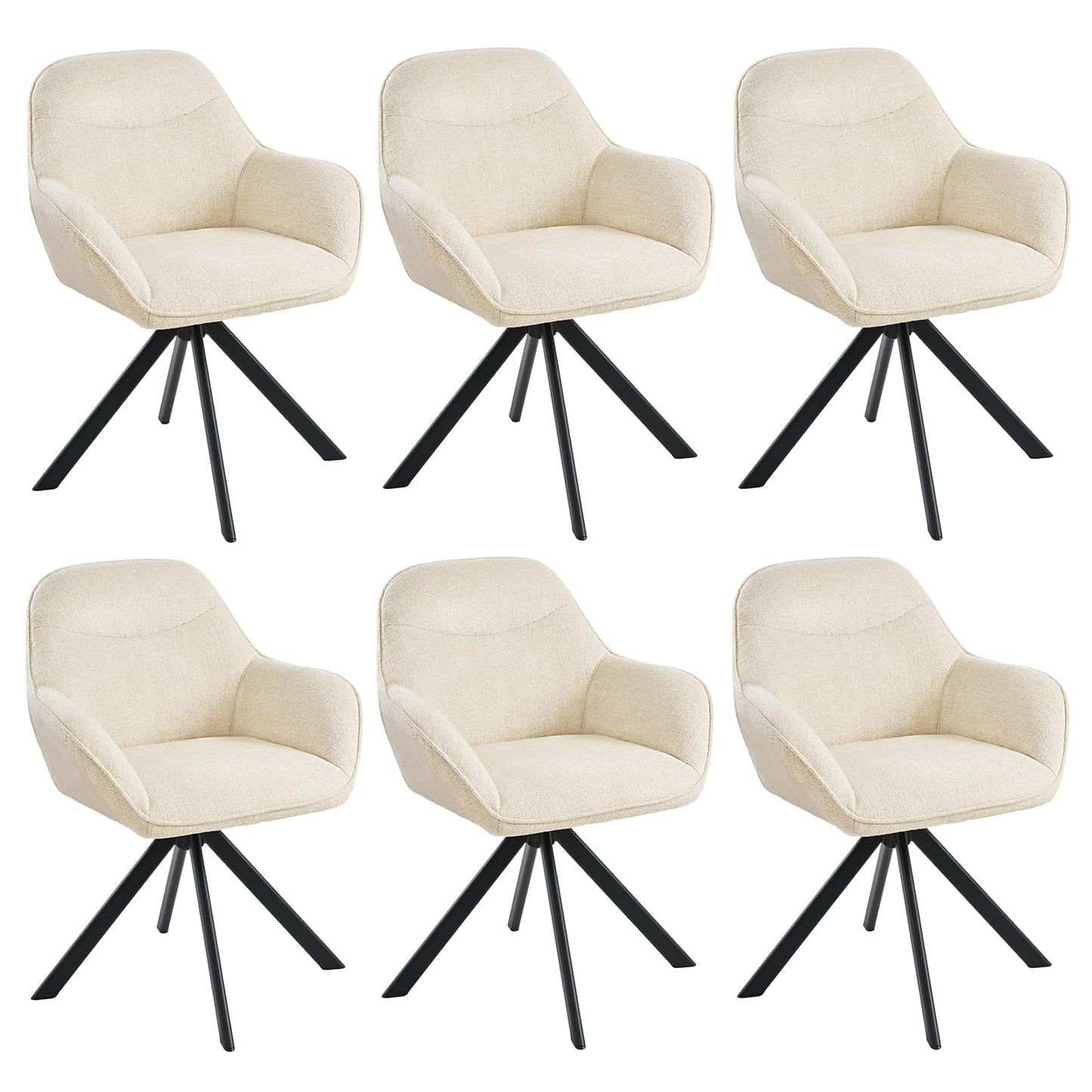 6er Set Esszimmerstühle Drehbar mit Armlehne, 360° Drehstuhl Polsterstuhl Samt Modern Küchenstuhl mit Metallbeine für Esszimmer, Wohnzimmer, Büro, Dunkelgrau