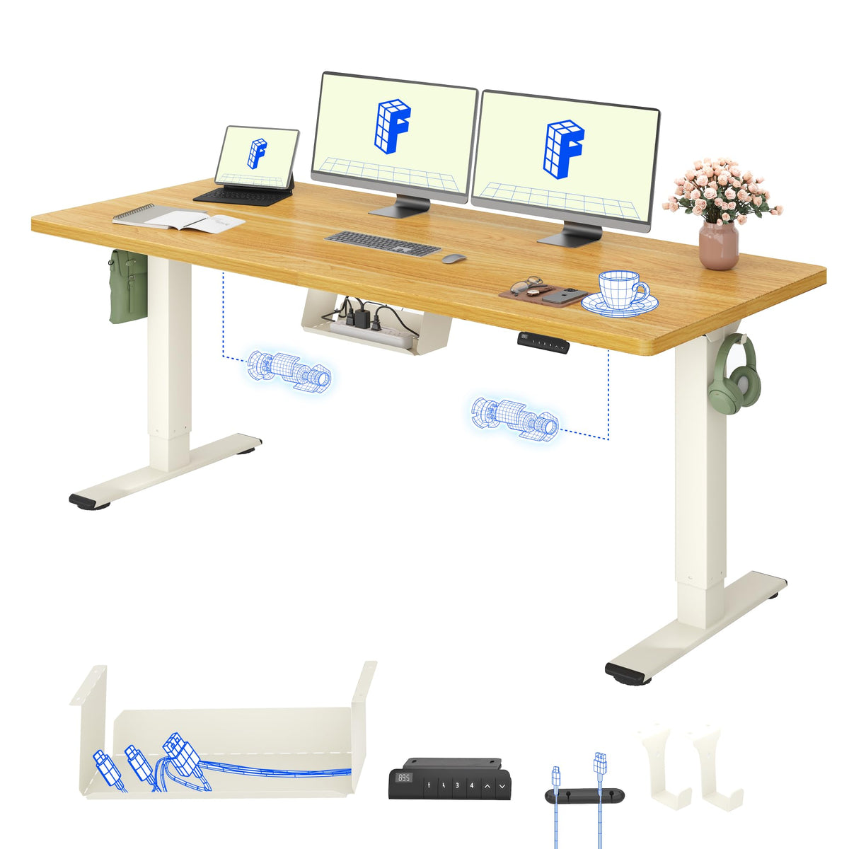 FLEXISPOT Höhenverstellbarer Schreibtisch elektrisch, Doppelmotor 160x80 cm