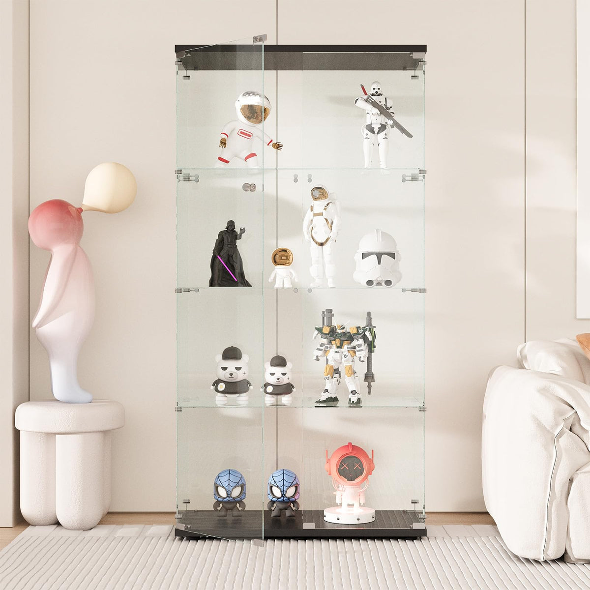 Glasvitrine Standvitrine in Schwarz, 164x42,5x36,5CM Glas Vitrine