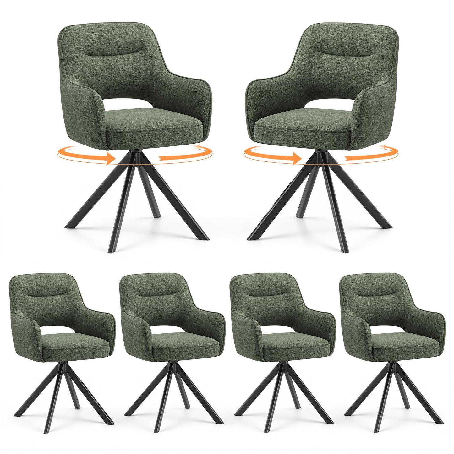 COLAMY Drehstühle für Esszimmer, 2er Set, Drehbare Polsterstühle mit Armlehnen und Rückenlehne, Bequeme Küchenstühle für Wohnzimmer & Essbereich, Beige