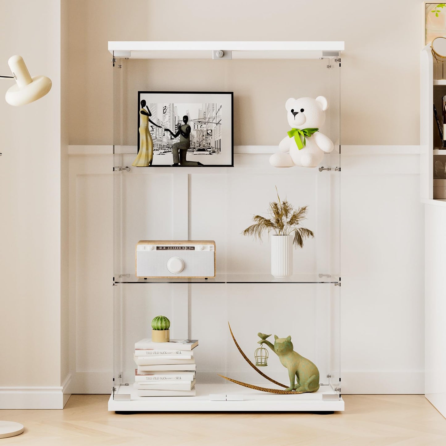 Glasvitrine Standvitrine in Schwarz, 164x42,5x36,5CM Glas Vitrine