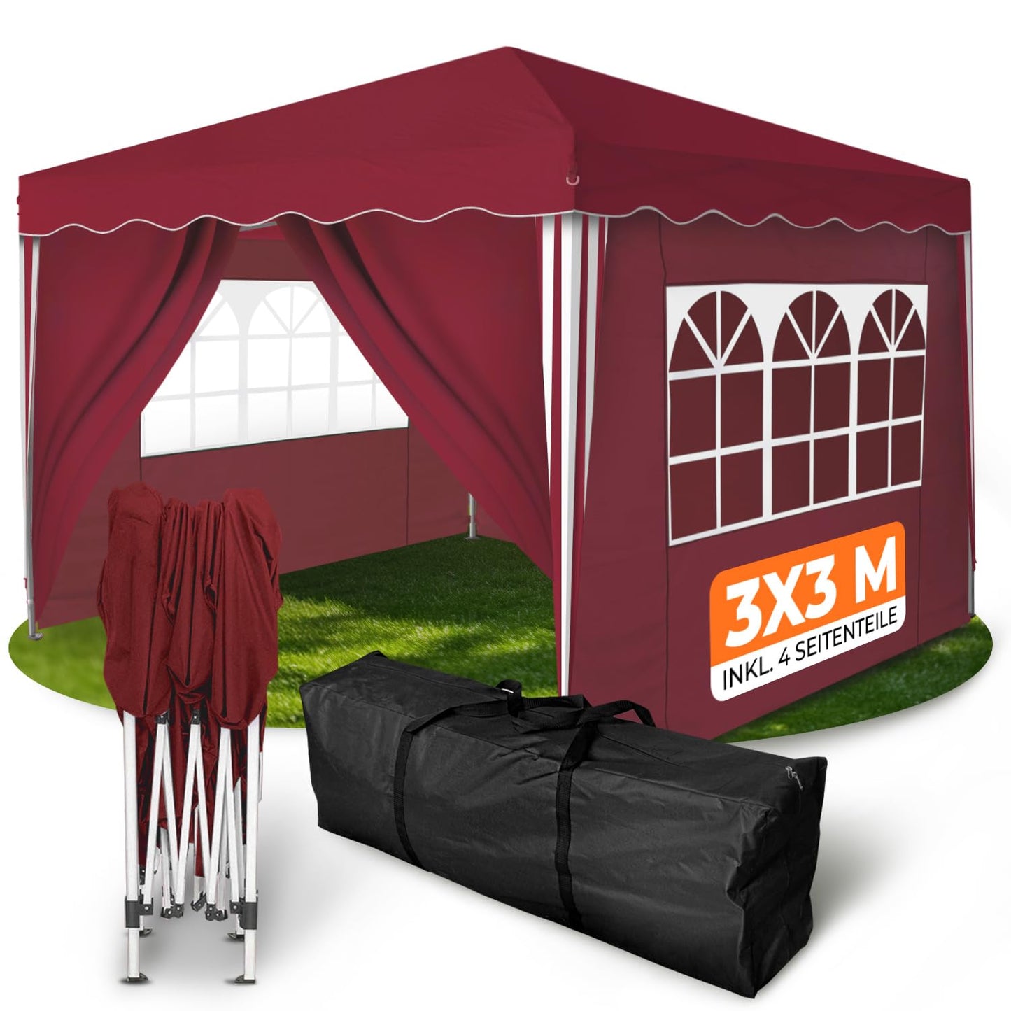 Kronenburg Faltpavillon wasserdicht Dachmaß 3 x 3 m UV Schutz 50+ Pavillon in Champagner mit 4 Seitenteilen