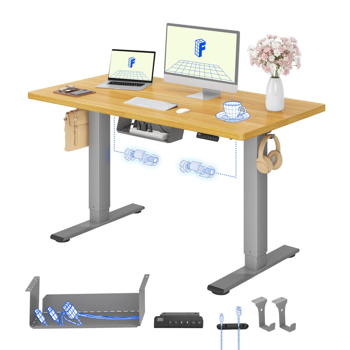 FLEXISPOT Höhenverstellbarer Schreibtisch elektrisch, Doppelmotor 160x80 cm