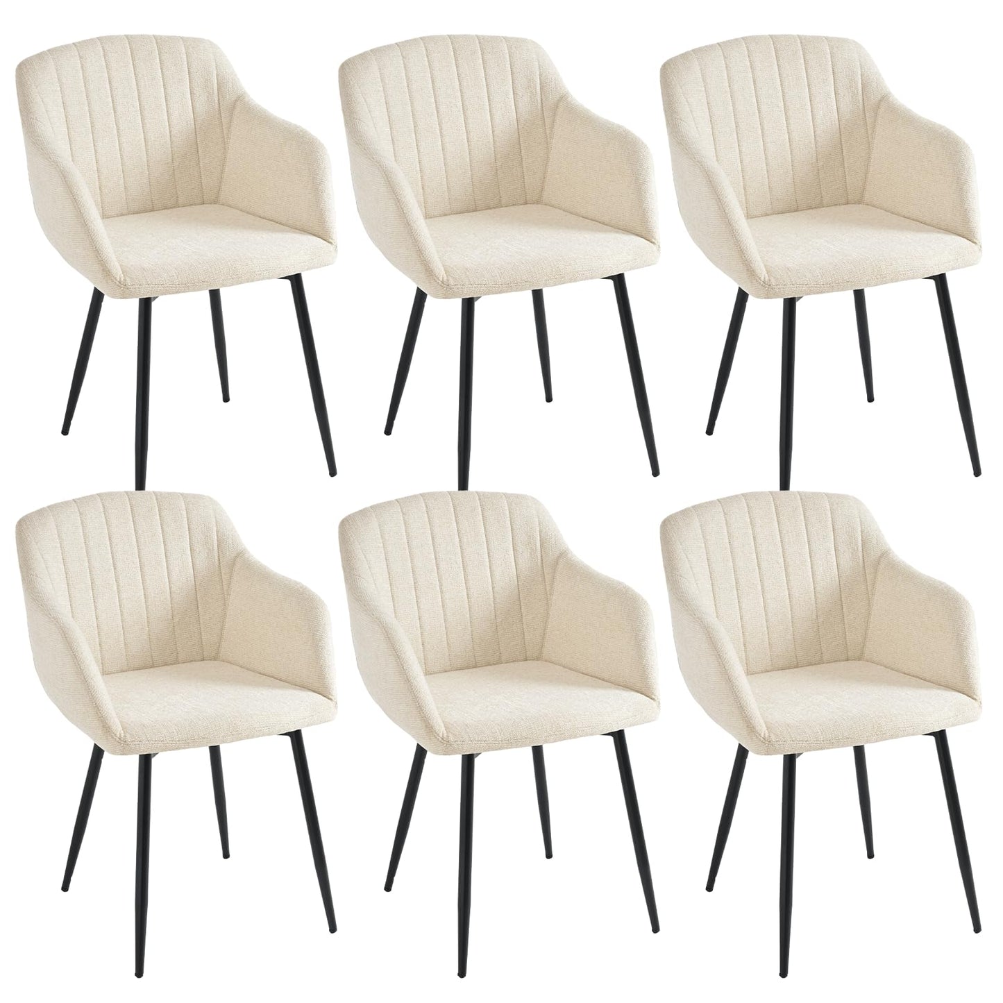 Esszimmerstühle Beige 4er Set mit Armlehnen, Modern Polsterstühle Leinen, Küchenstühle mit Metallgestell für Esszimmer, Wohnzimmer, Küche