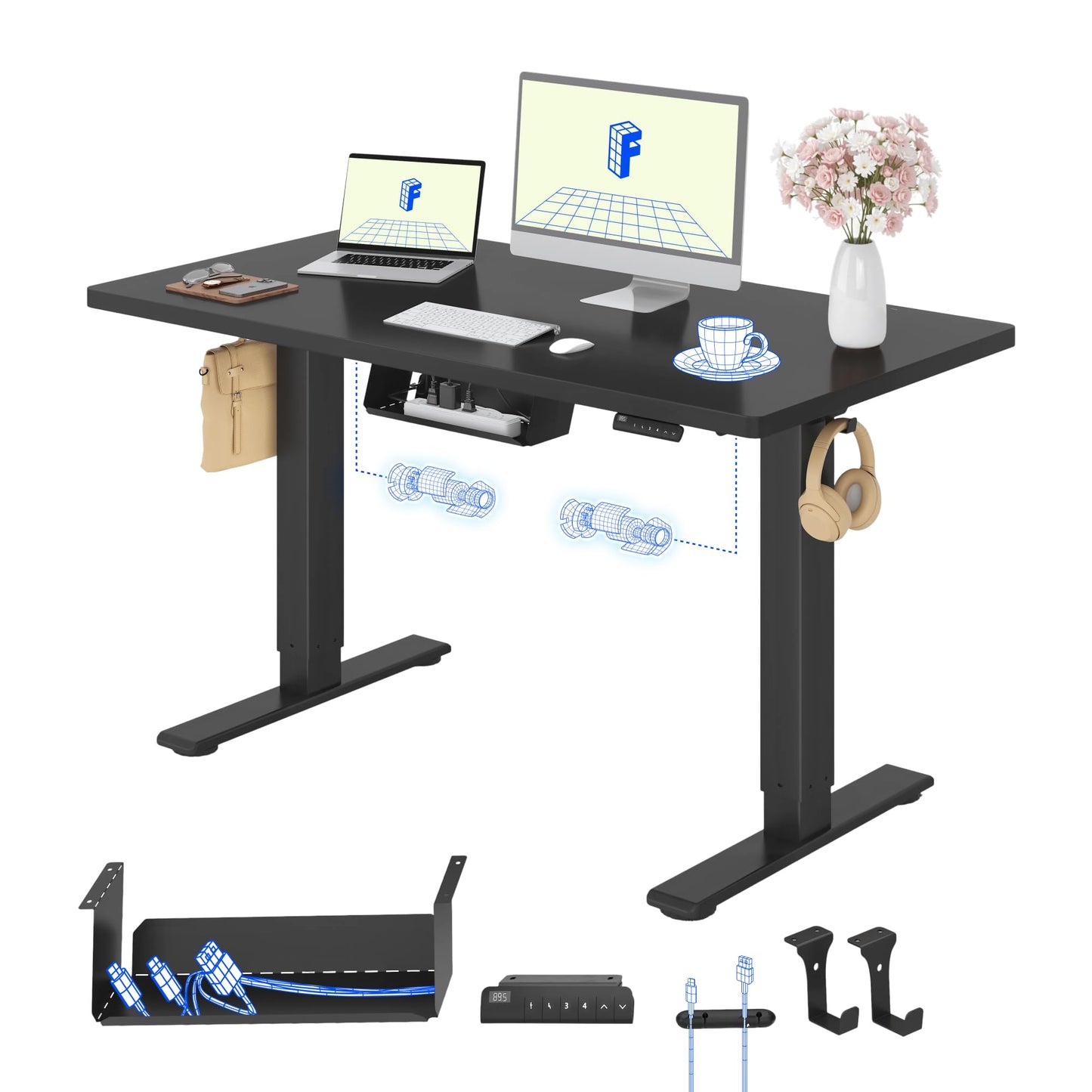 FLEXISPOT Höhenverstellbarer Schreibtisch elektrisch, Doppelmotor 160x80 cm