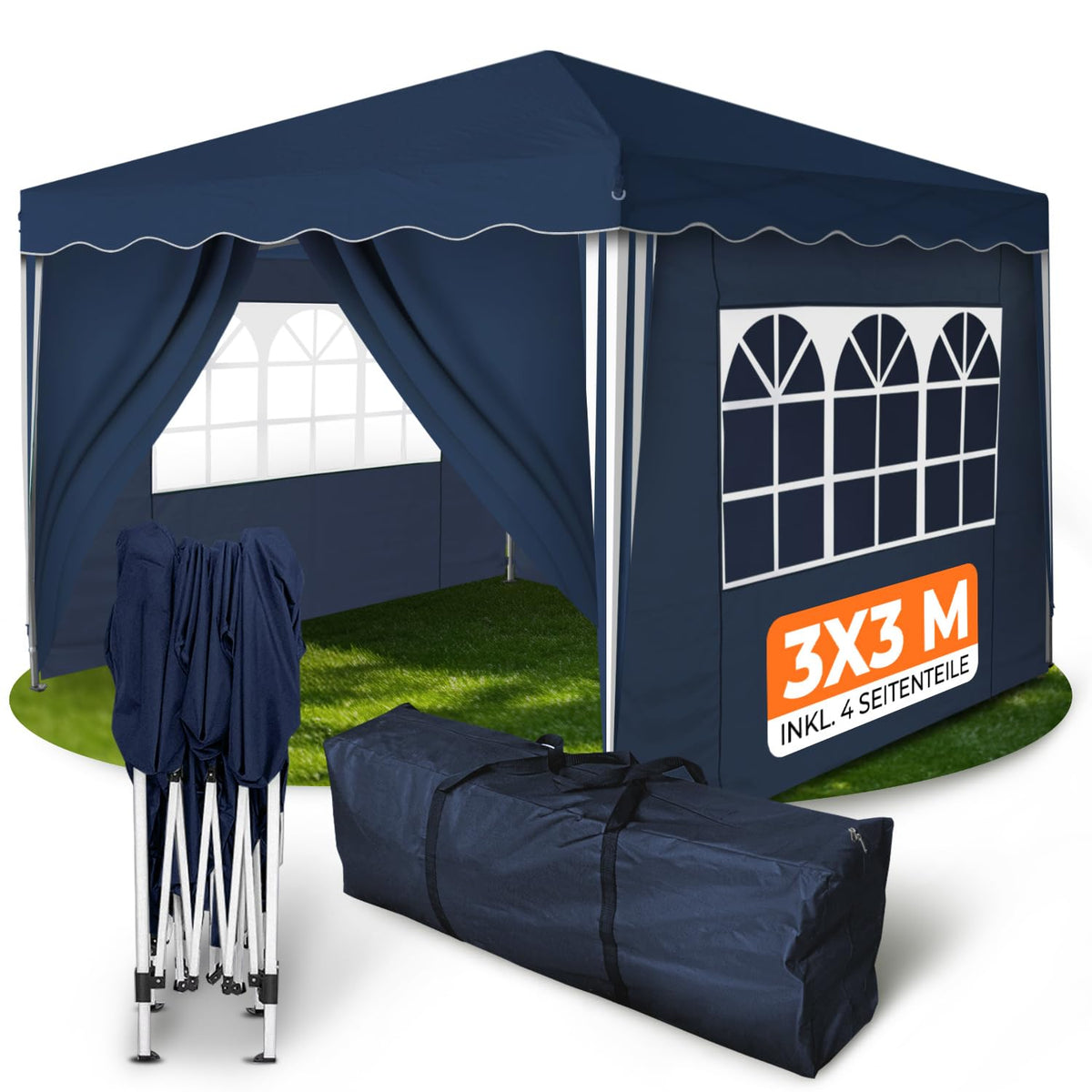 Kronenburg Faltpavillon wasserdicht Dachmaß 3 x 3 m UV Schutz 50+ Pavillon in Champagner mit 4 Seitenteilen